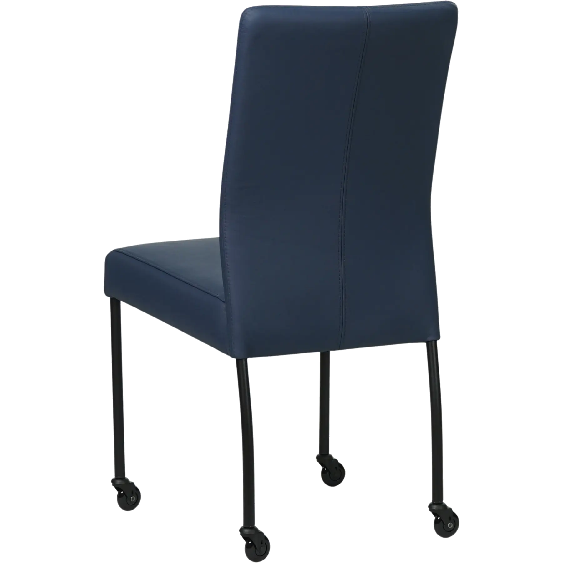 afbeelding van Leren eetkamerstoel Comfort met wieltjes - Hermes Kobalt (blauw) - Poten staal rond zwart