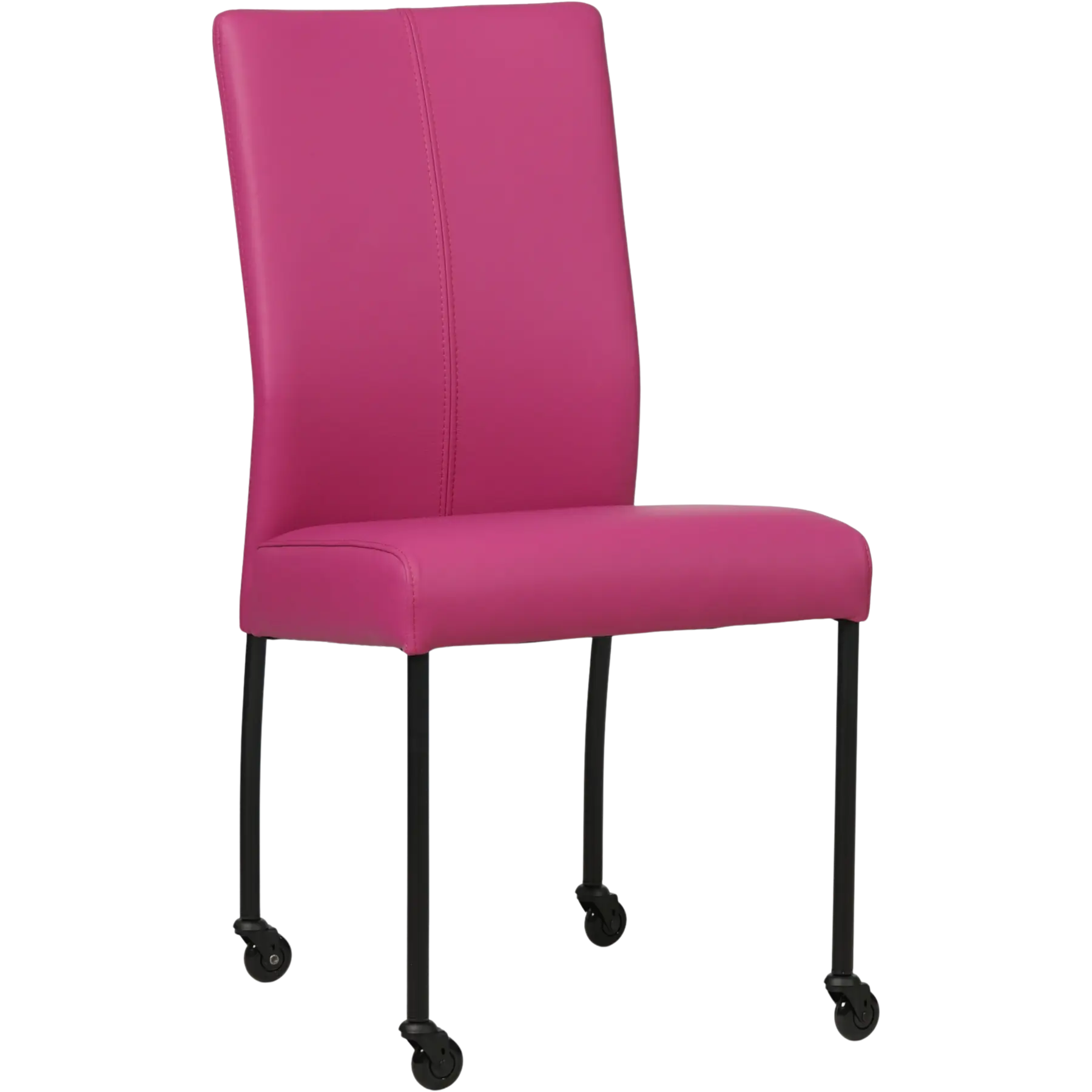 afbeelding van Leren eetkamerstoel Comfort met wieltjes - Hermes Purple (felpaars) - Poten staal rond zwart