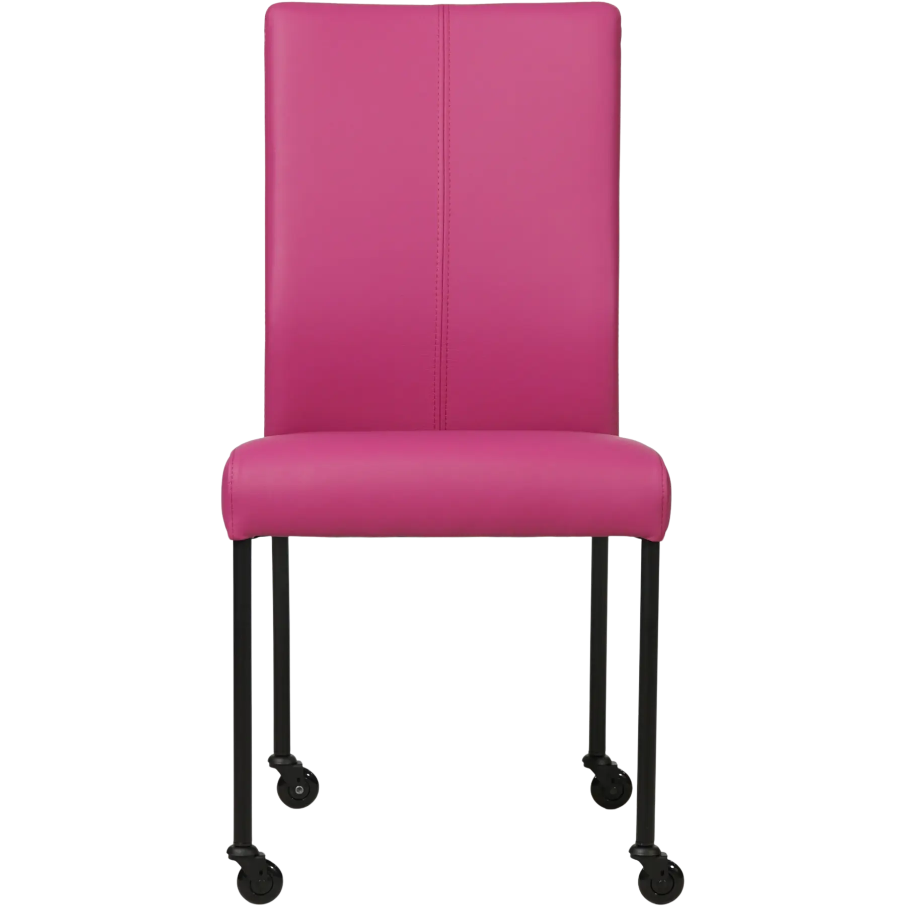 afbeelding van Leren eetkamerstoel Comfort met wieltjes - Hermes Purple (felpaars) - Poten staal rond zwart