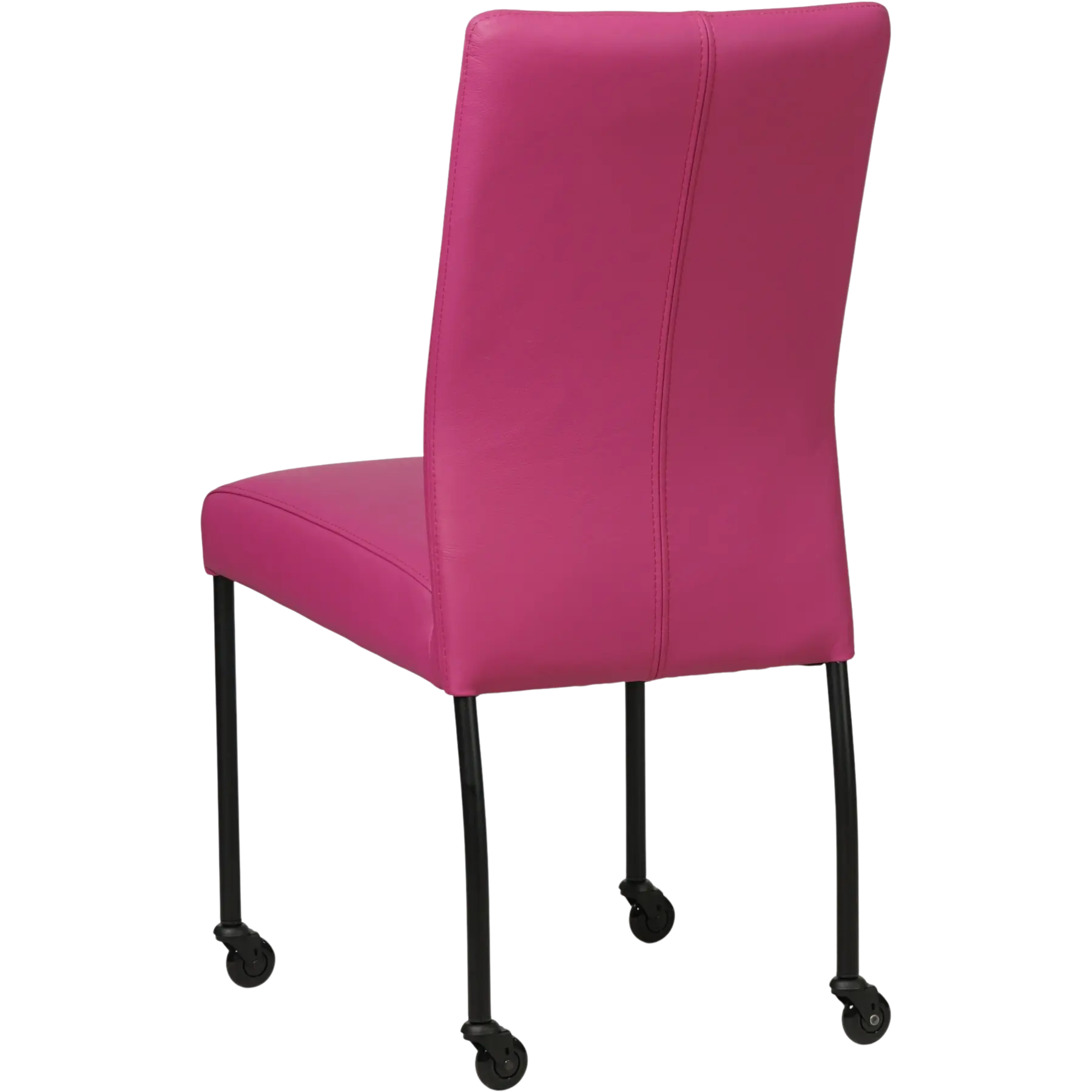 afbeelding van Leren eetkamerstoel Comfort met wieltjes - Hermes Purple (felpaars) - Poten staal rond zwart