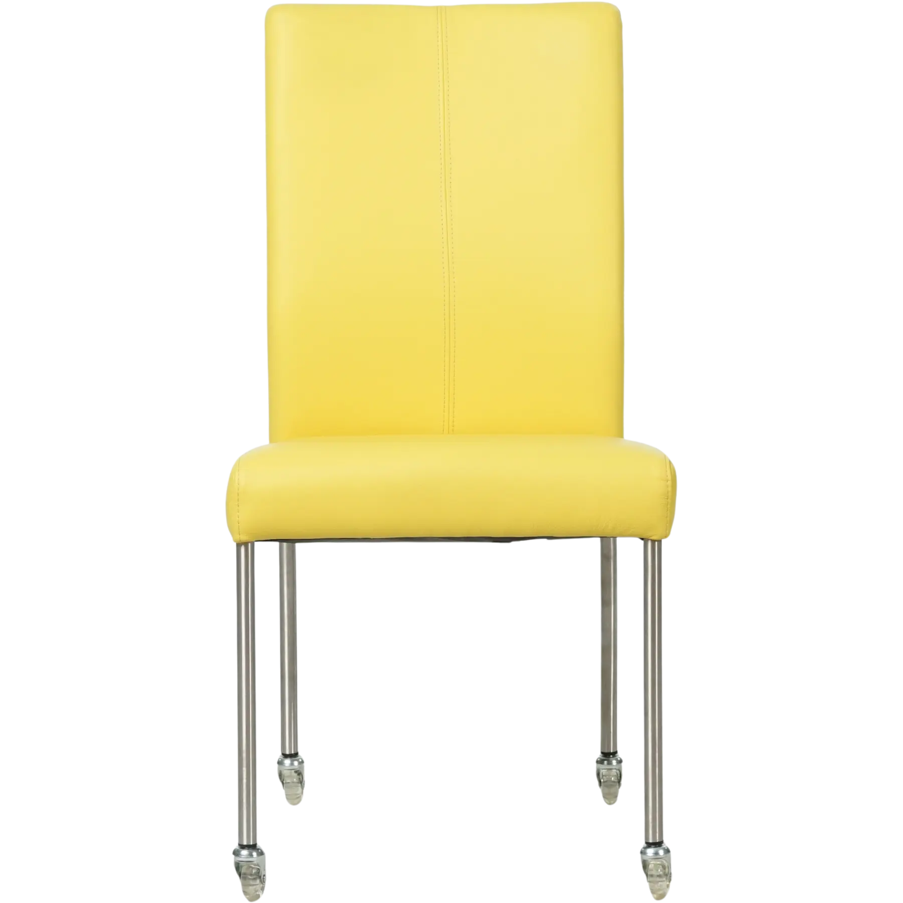 afbeelding van Leren eetkamerstoel Comfort met wieltjes - Hermes Yellow (felgeel) - Poten staal rond RVS