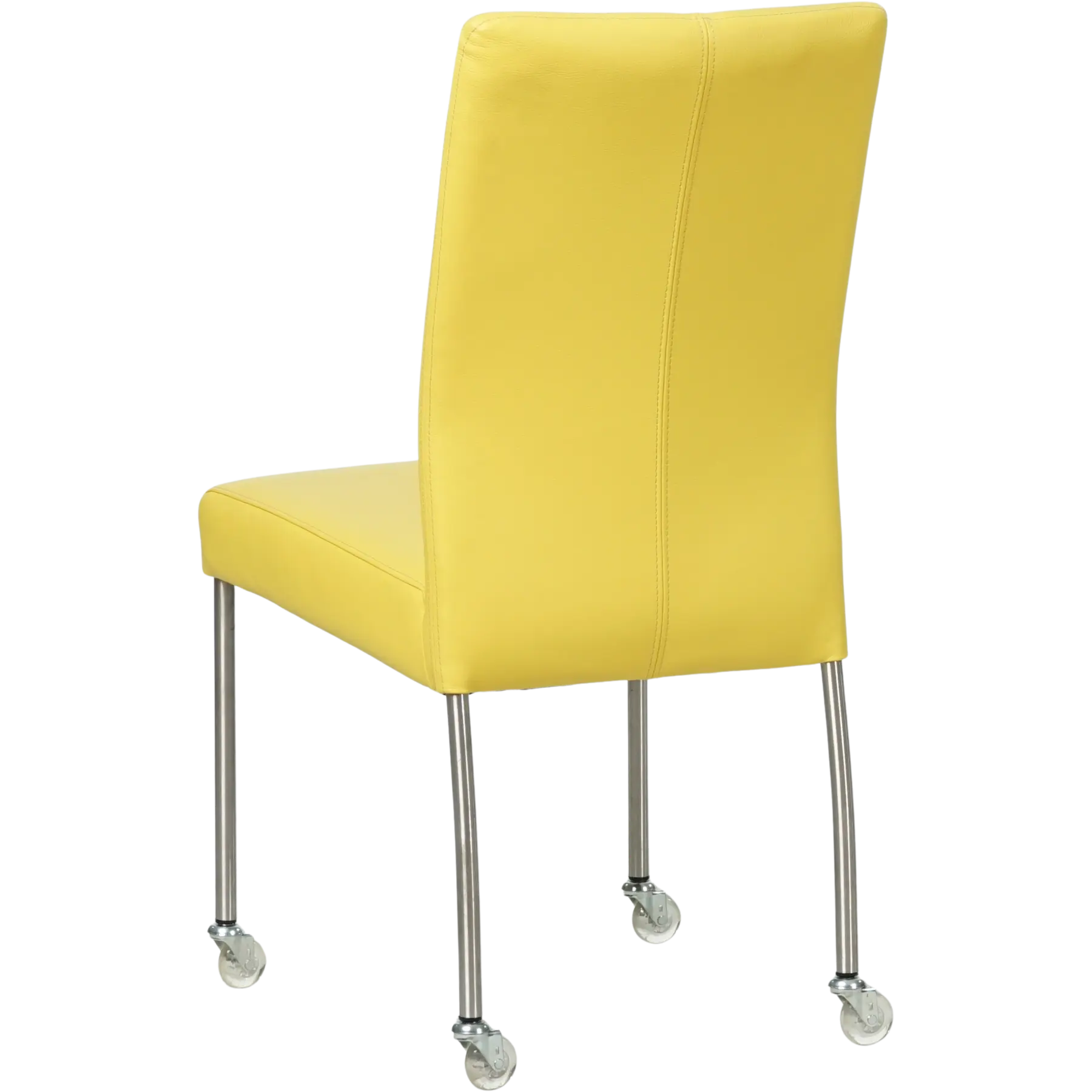 afbeelding van Leren eetkamerstoel Comfort met wieltjes - Hermes Yellow (felgeel) - Poten staal rond RVS