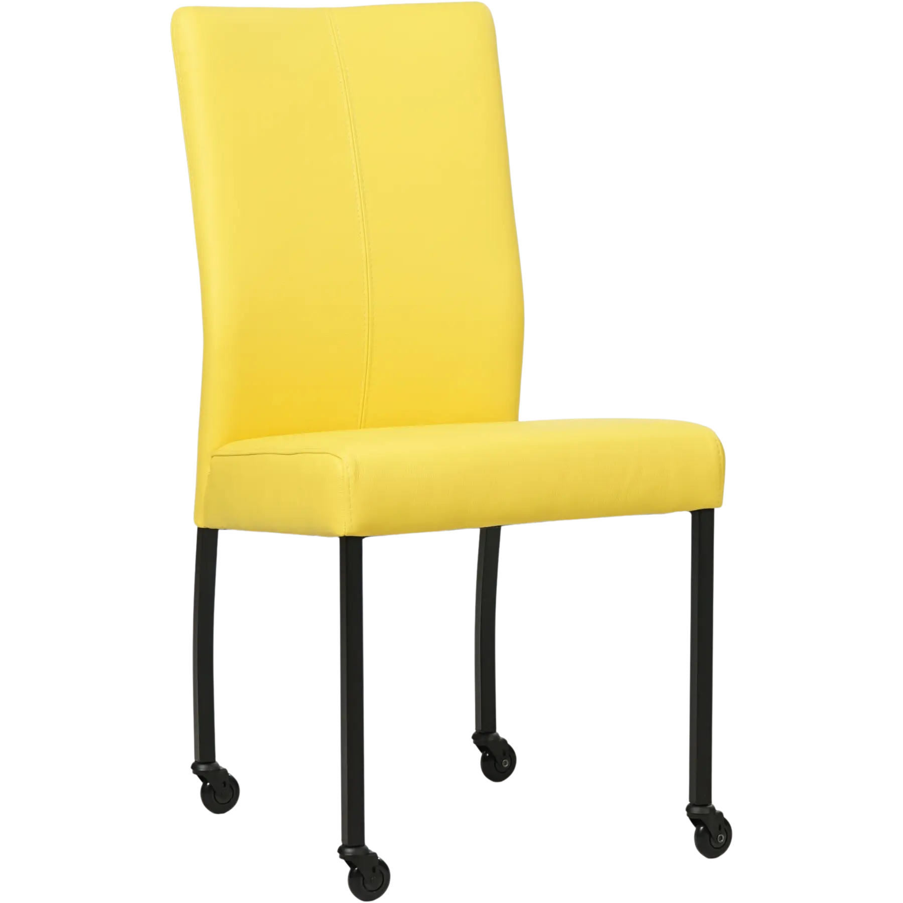 afbeelding van Leren eetkamerstoel Comfort met wieltjes - Hermes Yellow (felgeel) - Poten staal vierkant zwart