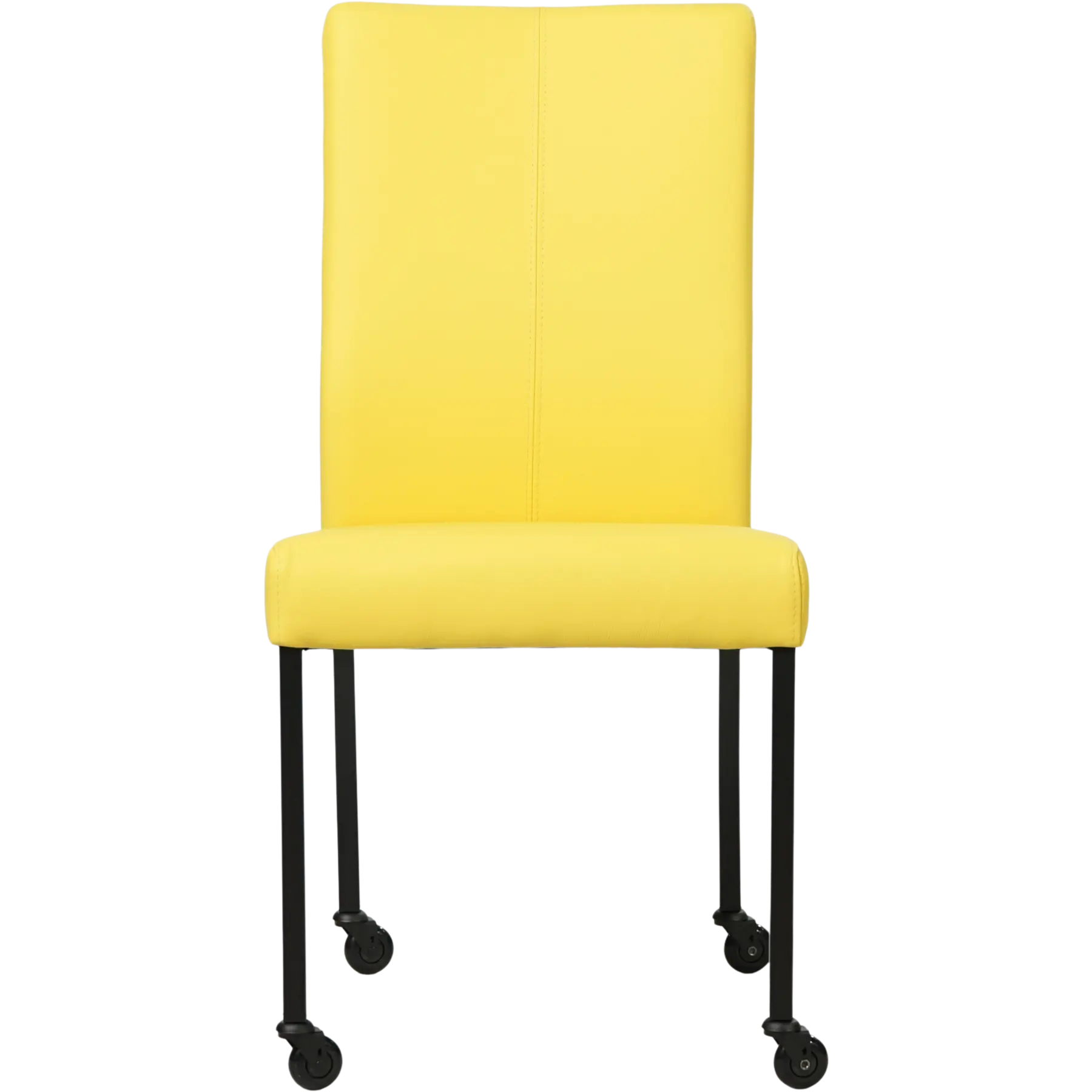 afbeelding van Leren eetkamerstoel Comfort met wieltjes - Hermes Yellow (felgeel) - Poten staal vierkant zwart
