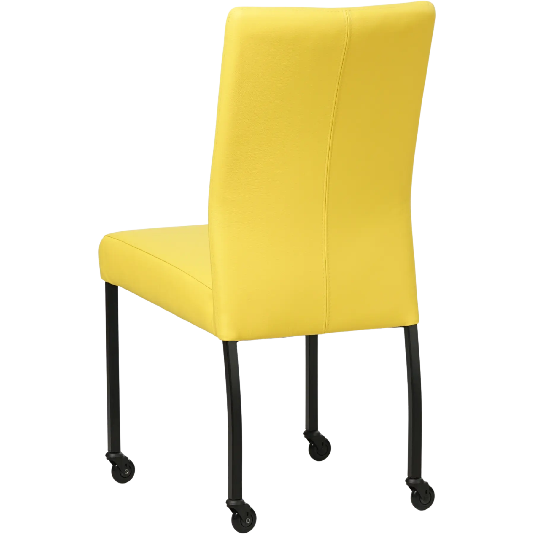 afbeelding van Leren eetkamerstoel Comfort met wieltjes - Hermes Yellow (felgeel) - Poten staal vierkant zwart