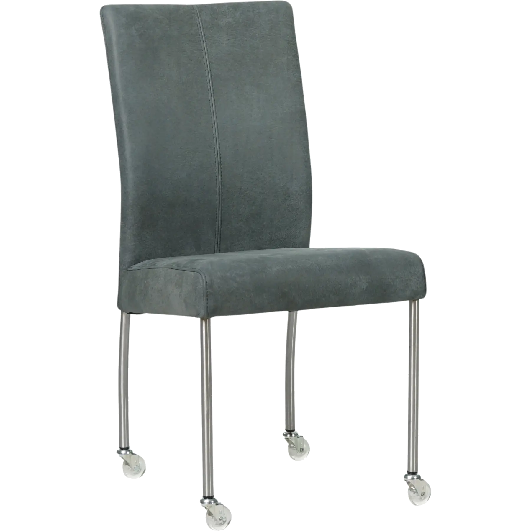 afbeelding van Leren eetkamerstoel Comfort met wieltjes - Kenia Denim (blauw) - Poten staal rond RVS