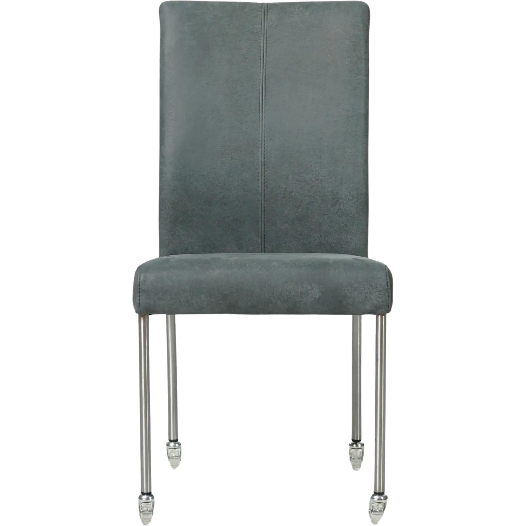 afbeelding van Leren eetkamerstoel Comfort met wieltjes - Kenia Denim (blauw) - Poten staal rond RVS