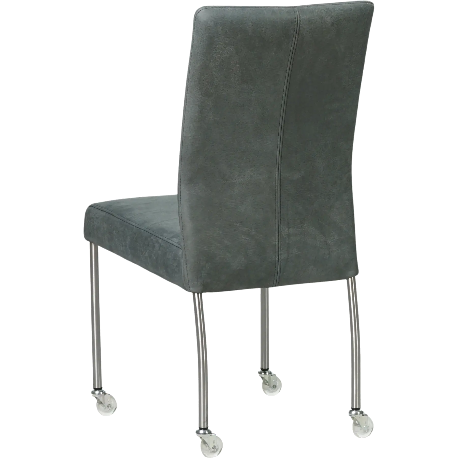 afbeelding van Leren eetkamerstoel Comfort met wieltjes - Kenia Denim (blauw) - Poten staal rond RVS