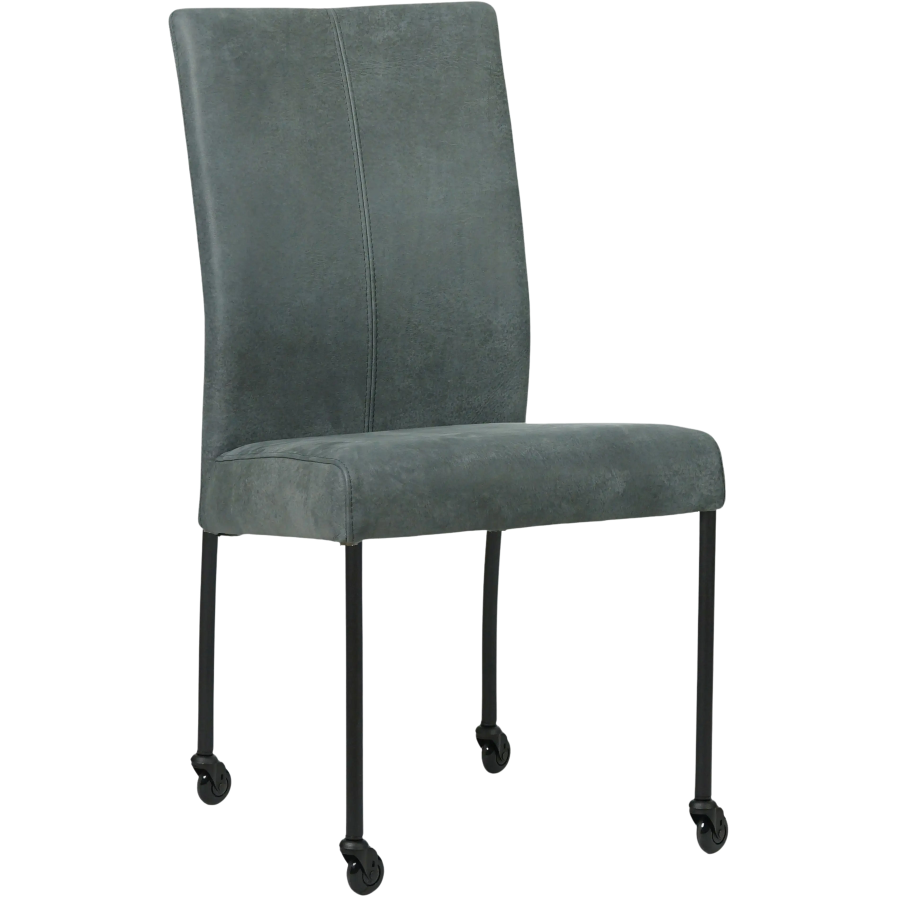 afbeelding van Leren eetkamerstoel Comfort met wieltjes - Kenia Denim (blauw) - Poten staal rond zwart
