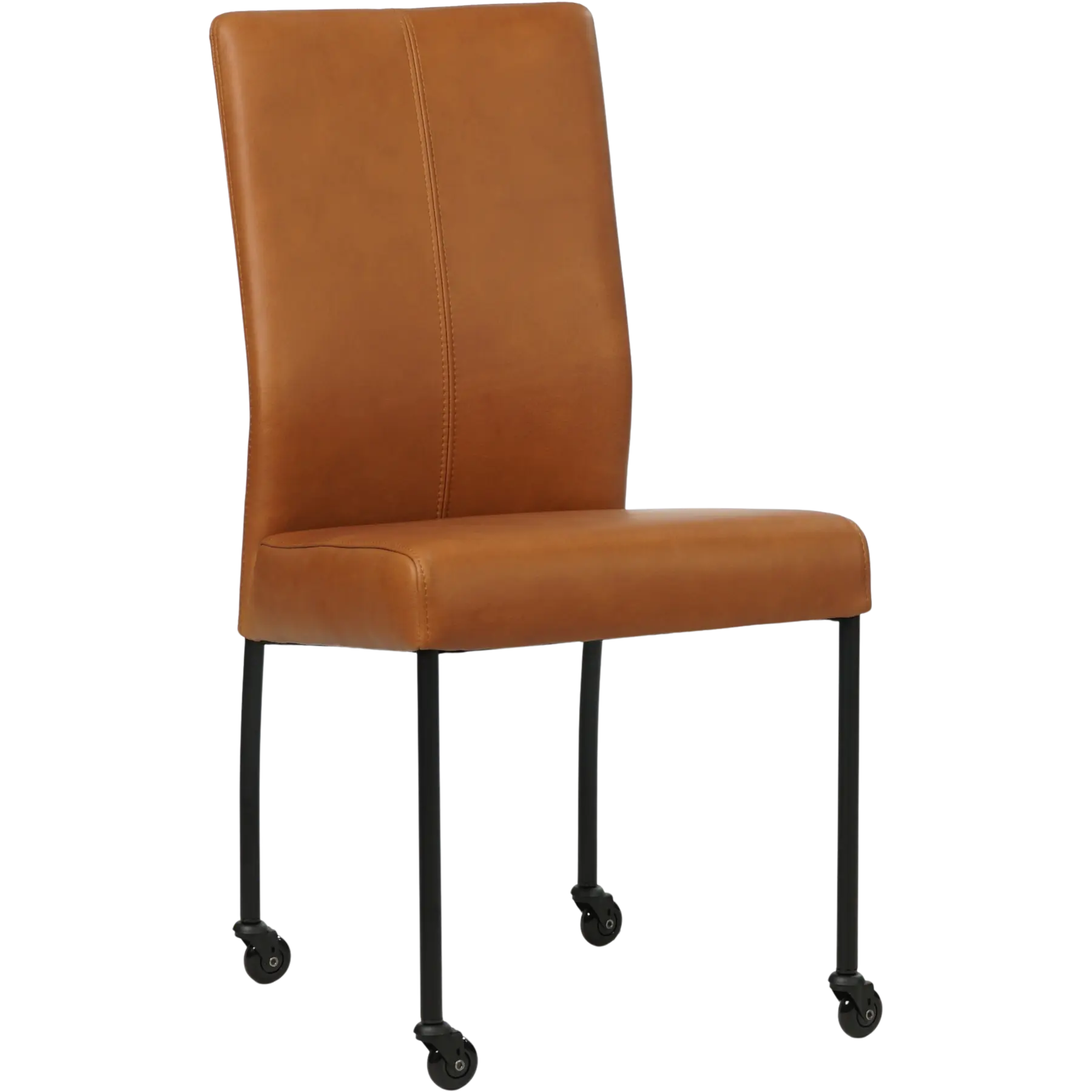 afbeelding van Leren eetkamerstoel Comfort met wieltjes - Rancho Cognac (cognac) - Poten staal rond zwart