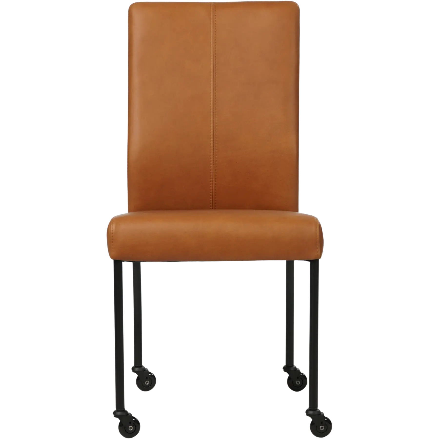 afbeelding van Leren eetkamerstoel Comfort met wieltjes - Rancho Cognac (cognac) - Poten staal rond zwart