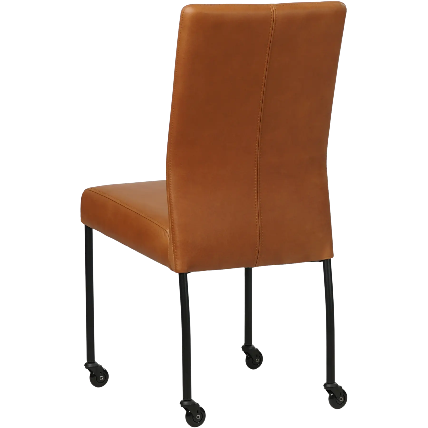 afbeelding van Leren eetkamerstoel Comfort met wieltjes - Rancho Cognac (cognac) - Poten staal rond zwart