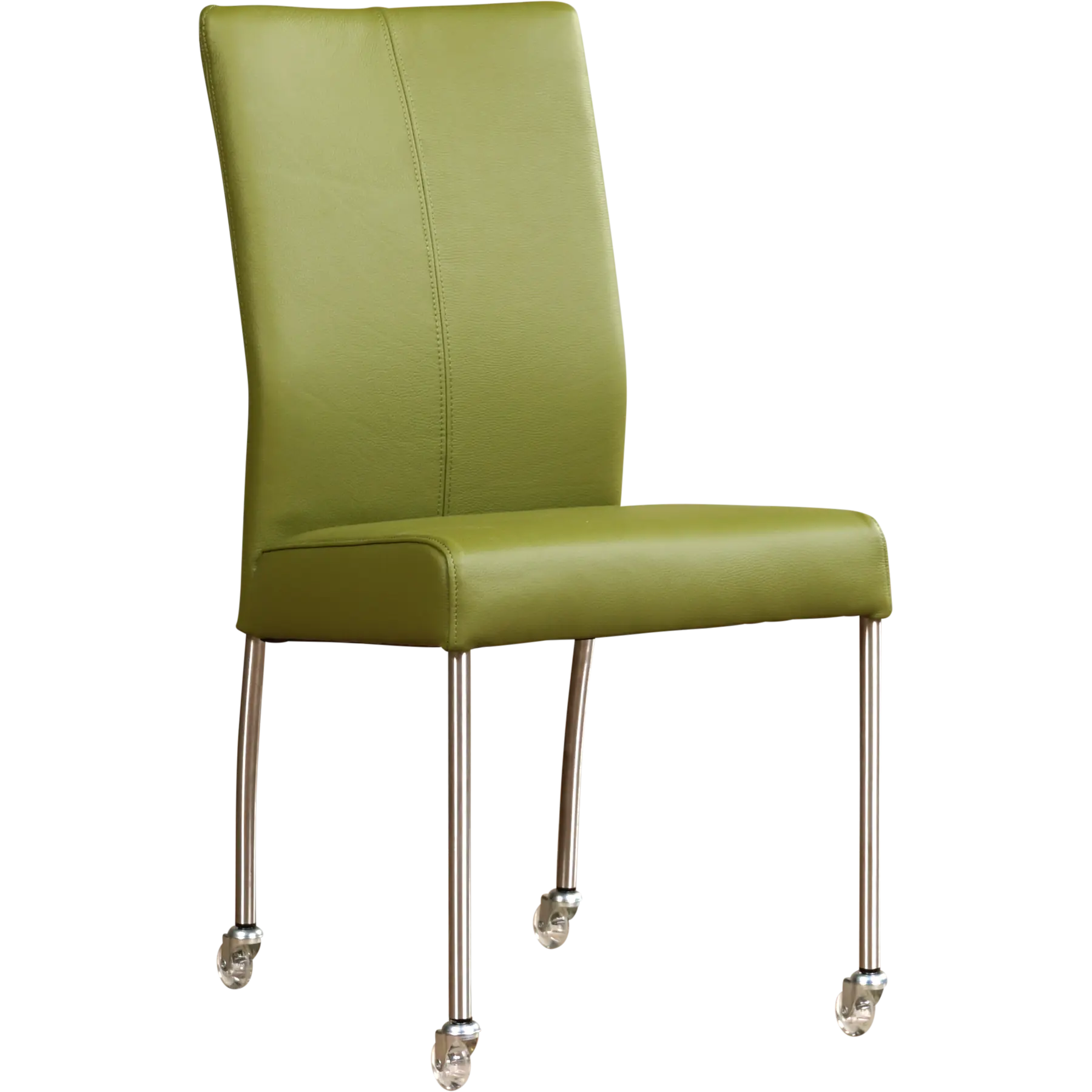 afbeelding van Leren eetkamerstoel Comfort met wieltjes - Toledo Apple Green (groen) - Poten staal rond RVS