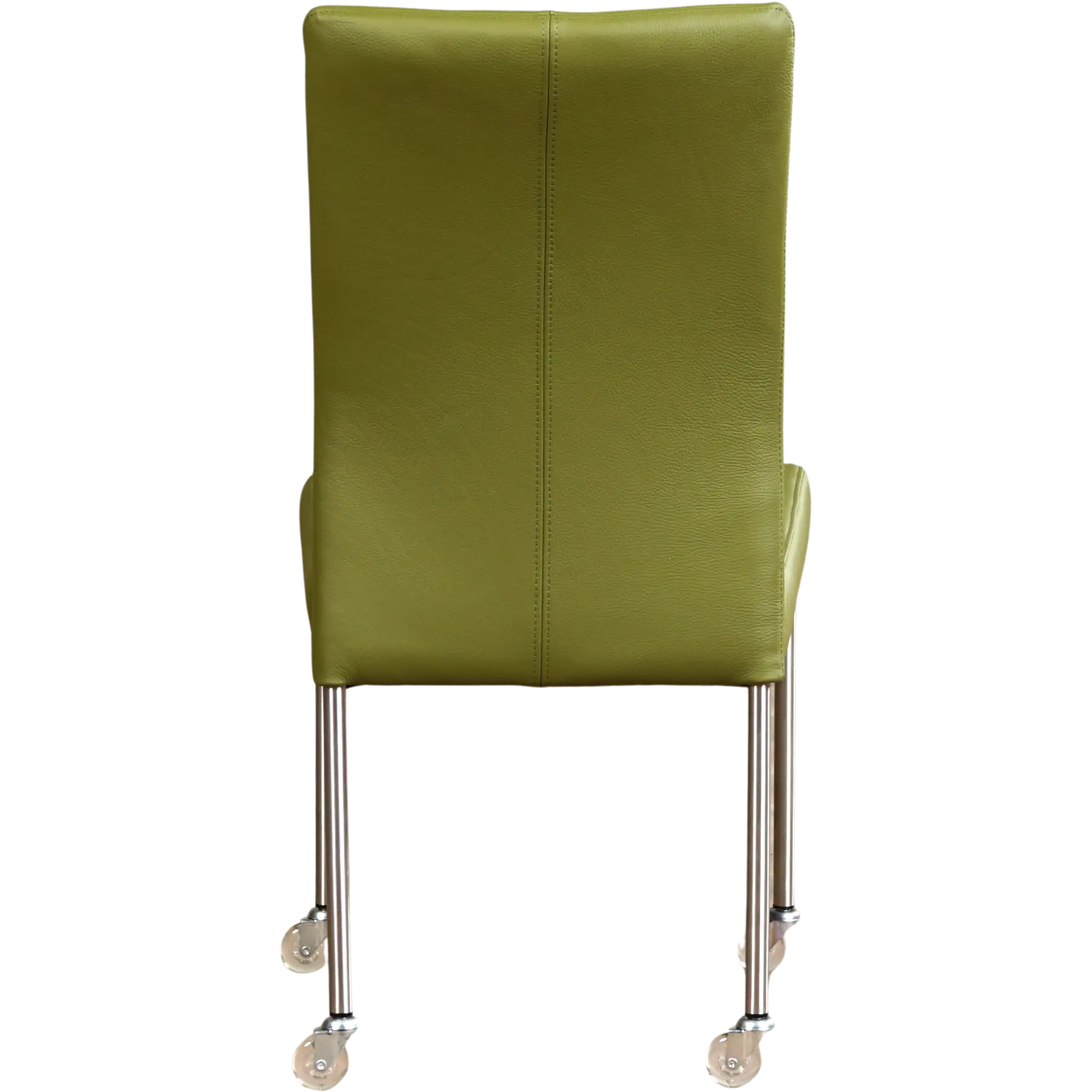 afbeelding van Leren eetkamerstoel Comfort met wieltjes - Toledo Apple Green (groen) - Poten staal rond RVS