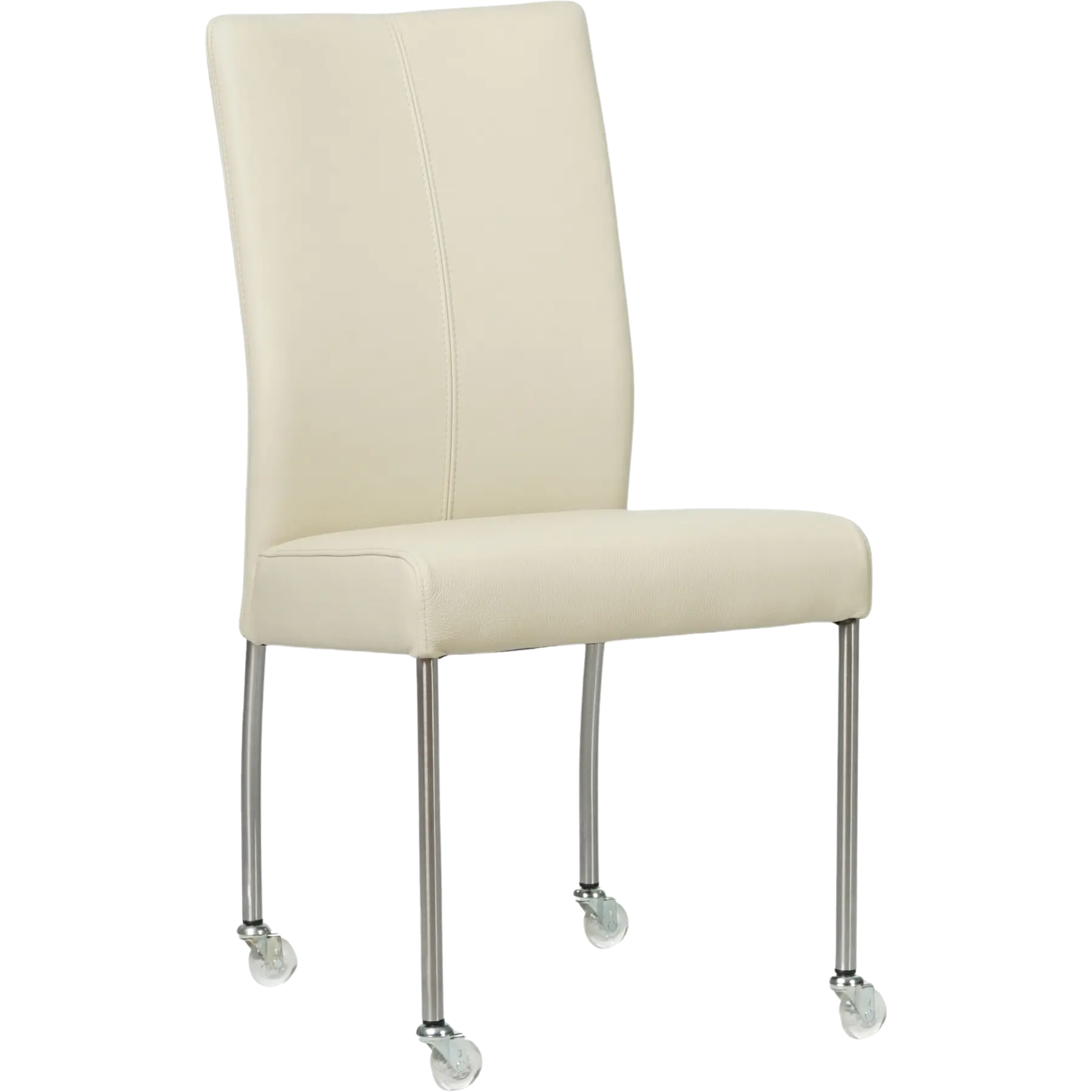 afbeelding van Leren eetkamerstoel Comfort met wieltjes - Toledo Avorio (crème) - Poten staal rond RVS