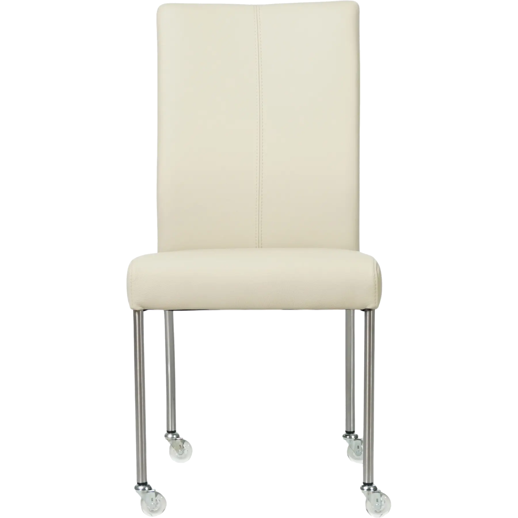 afbeelding van Leren eetkamerstoel Comfort met wieltjes - Toledo Avorio (crème) - Poten staal rond RVS