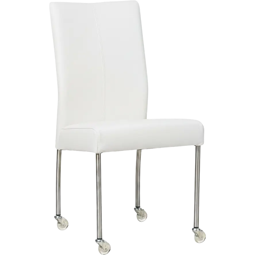 afbeelding van Leren eetkamerstoel Comfort met wieltjes - Toledo Bianco (gebroken wit) - Poten staal rond RVS