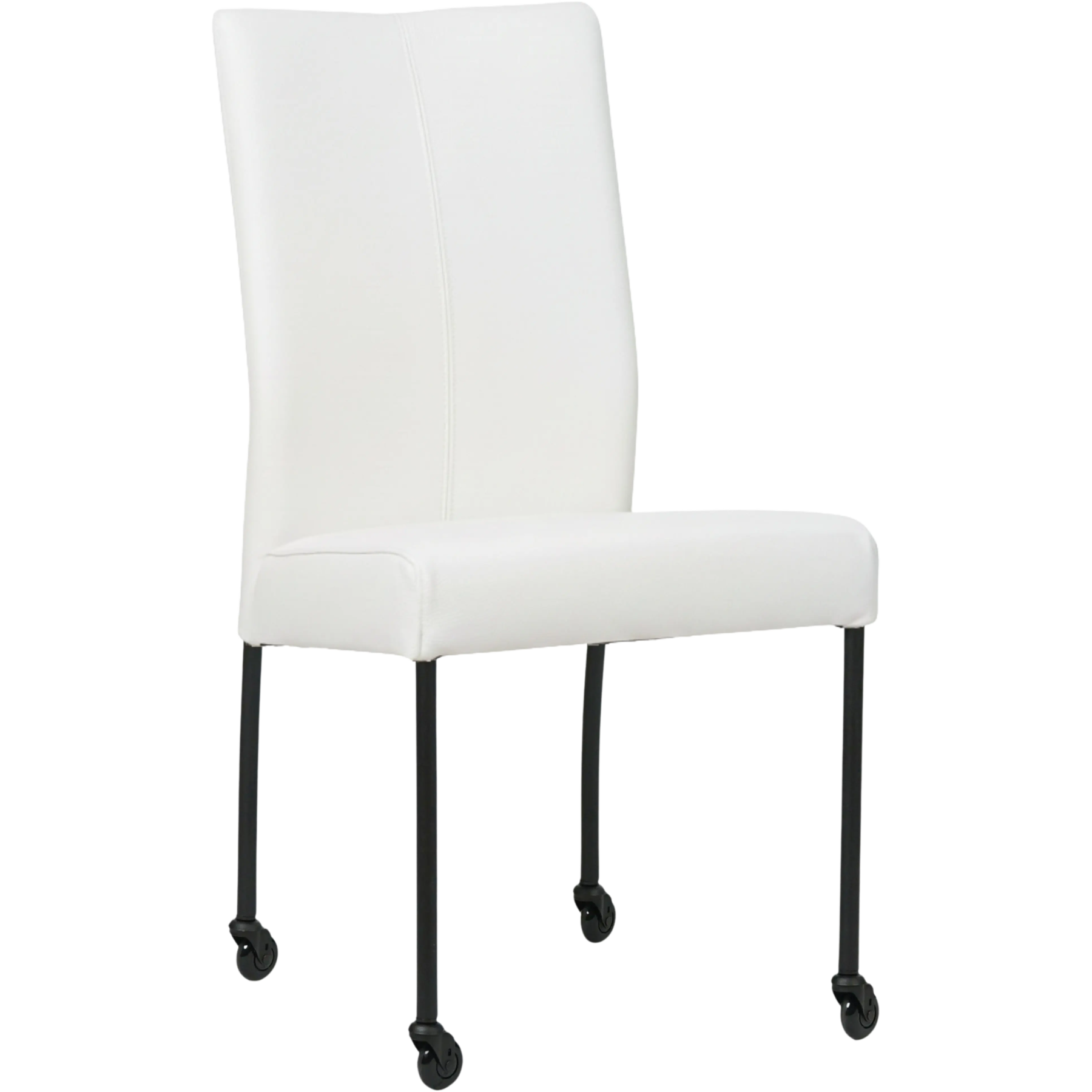 afbeelding van Leren eetkamerstoel Comfort met wieltjes - Toledo Bianco (gebroken wit) - Poten staal rond zwart