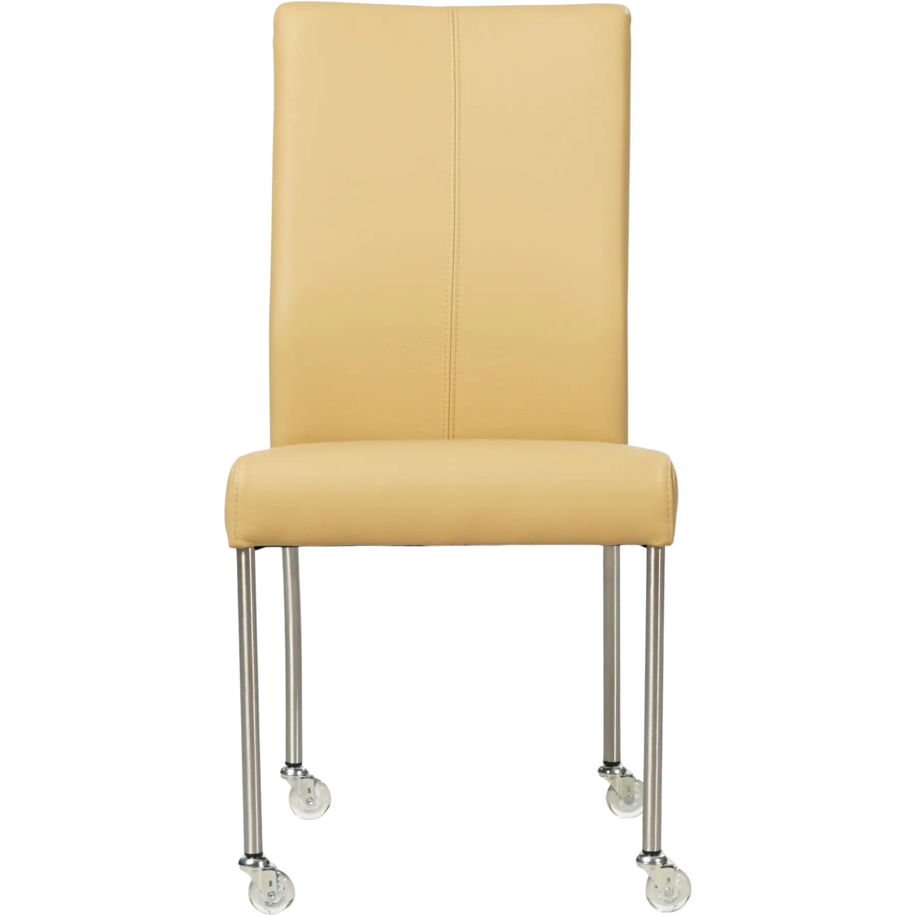 afbeelding van Leren eetkamerstoel Comfort met wieltjes - Toledo Dessert (geel) - Poten staal rond RVS