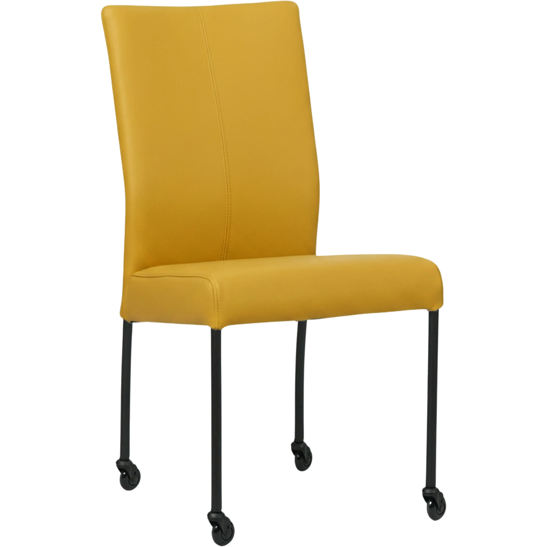 afbeelding van Leren eetkamerstoel Comfort met wieltjes - Toledo Giallo (geel) - Poten staal rond zwart