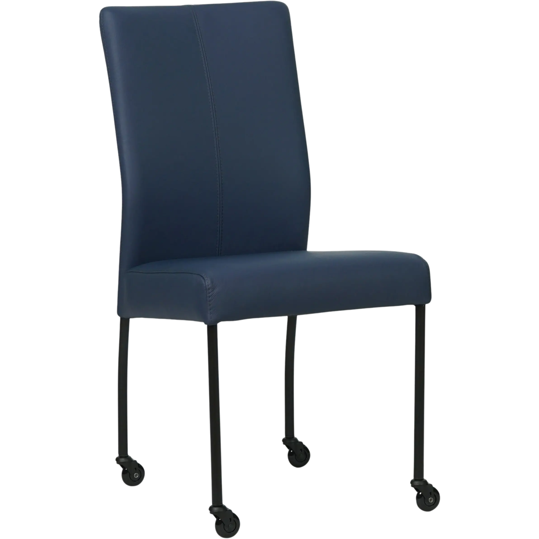 afbeelding van Leren eetkamerstoel Comfort met wieltjes - Toledo Kobalt (blauw) - Poten staal rond zwart