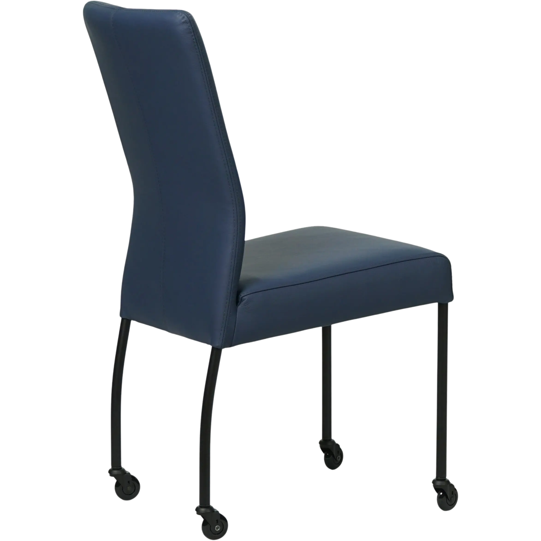 afbeelding van Leren eetkamerstoel Comfort met wieltjes - Toledo Kobalt (blauw) - Poten staal rond zwart