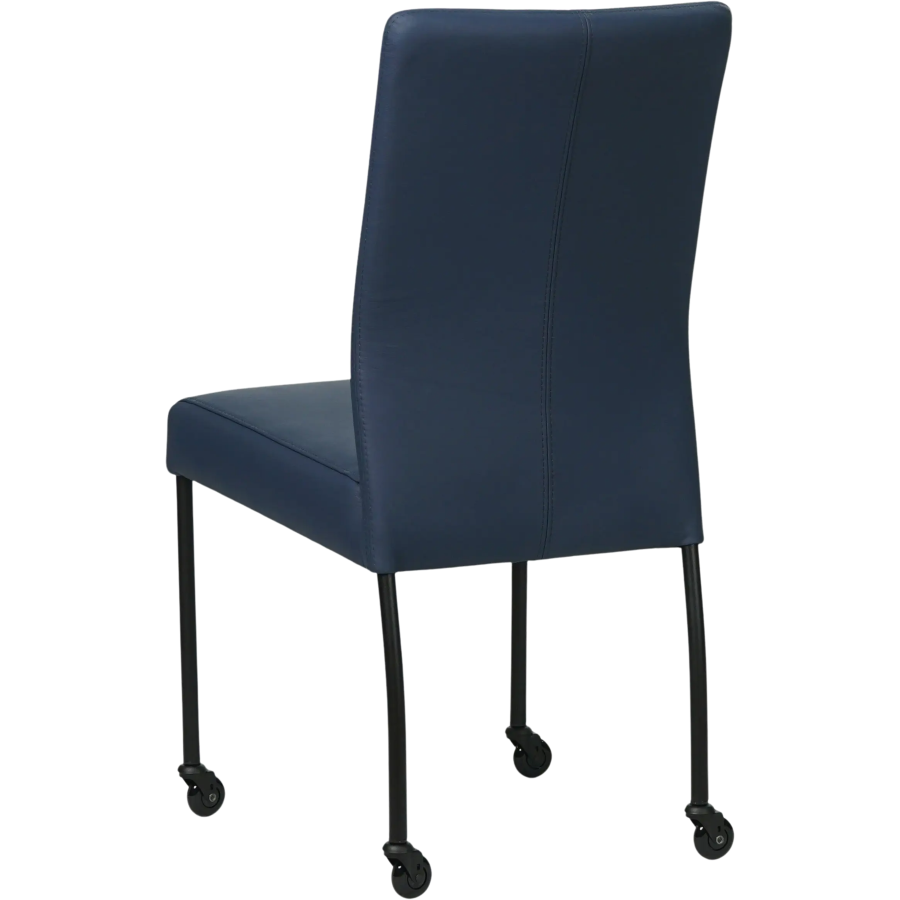 afbeelding van Leren eetkamerstoel Comfort met wieltjes - Toledo Kobalt (blauw) - Poten staal rond zwart