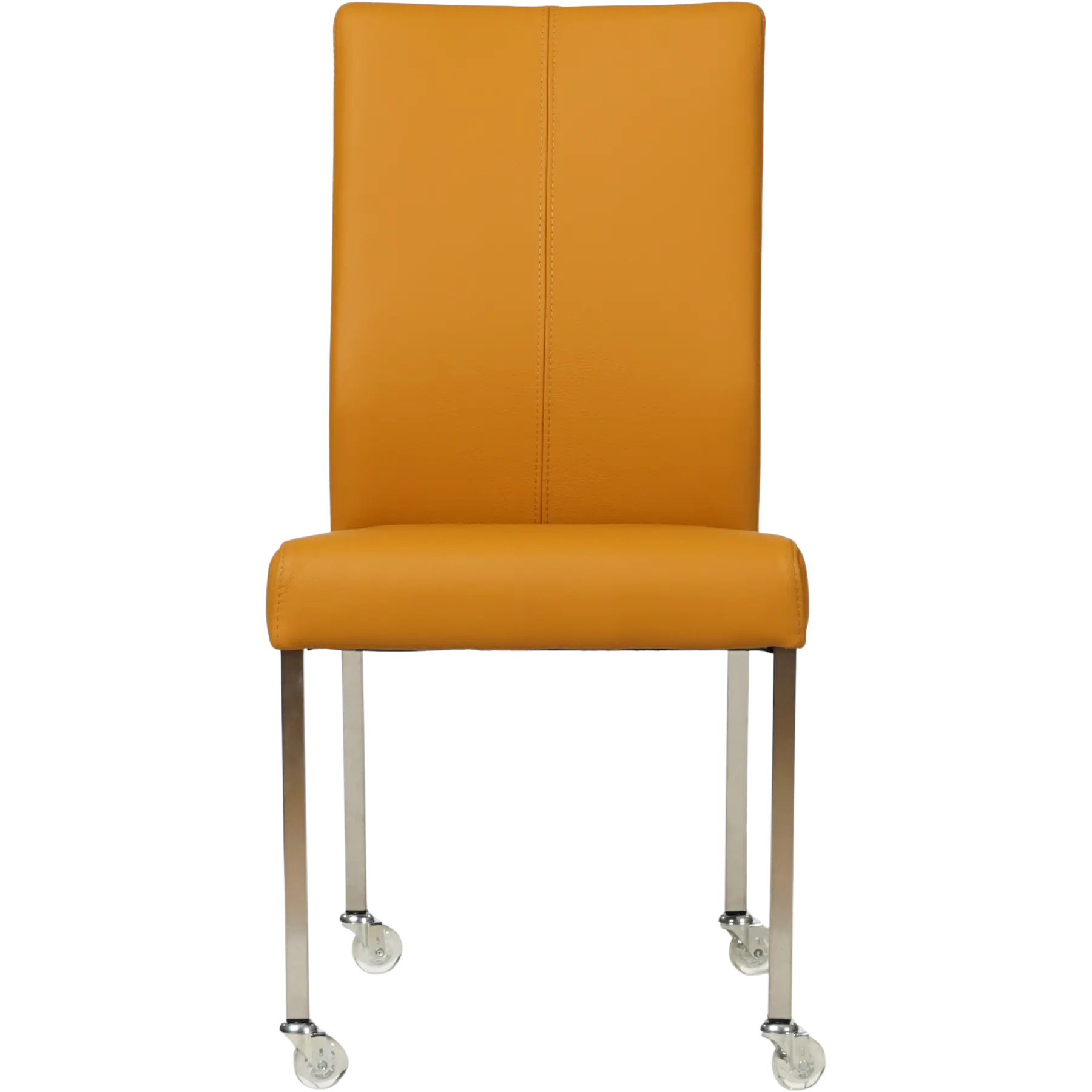 afbeelding van Leren eetkamerstoel Comfort met wieltjes - Toledo Leem (geel/bruin) - Poten staal vierkant RVS