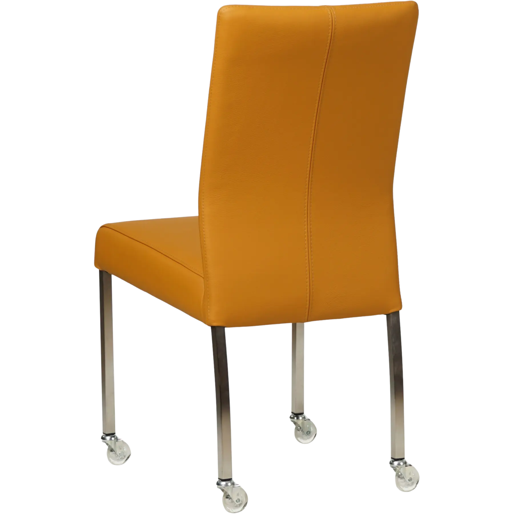 afbeelding van Leren eetkamerstoel Comfort met wieltjes - Toledo Leem (geel/bruin) - Poten staal vierkant RVS