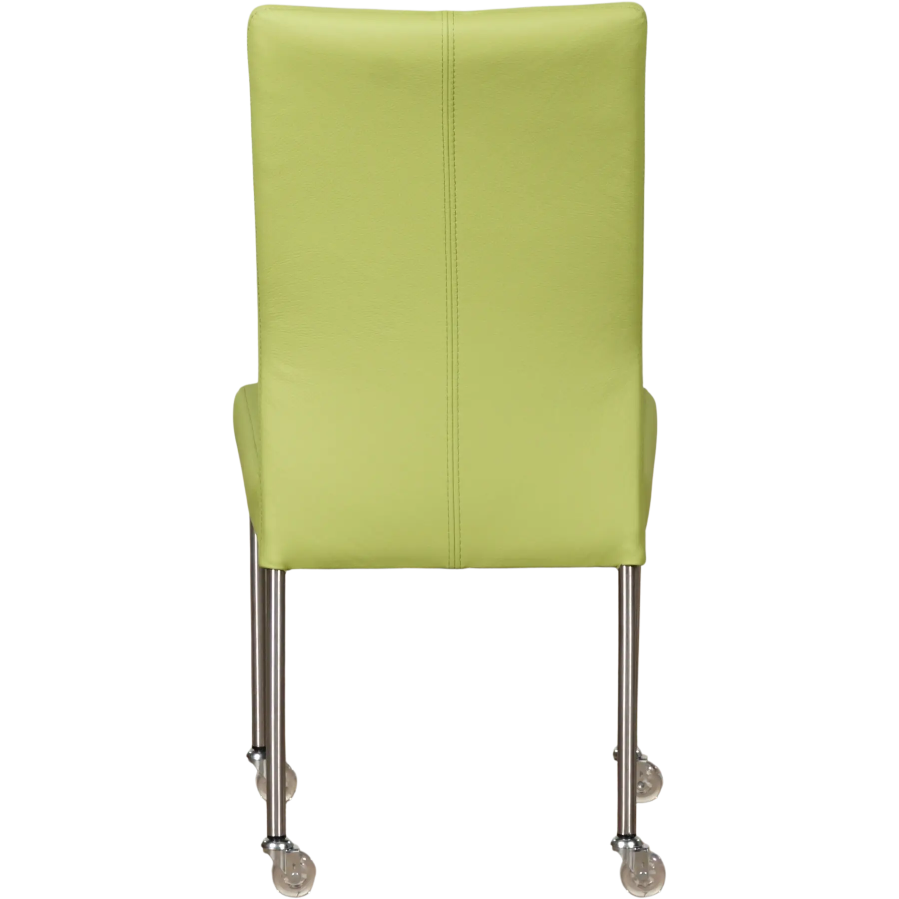 afbeelding van Leren eetkamerstoel Comfort met wieltjes - Toledo Lime (felgroen) - Poten staal rond RVS