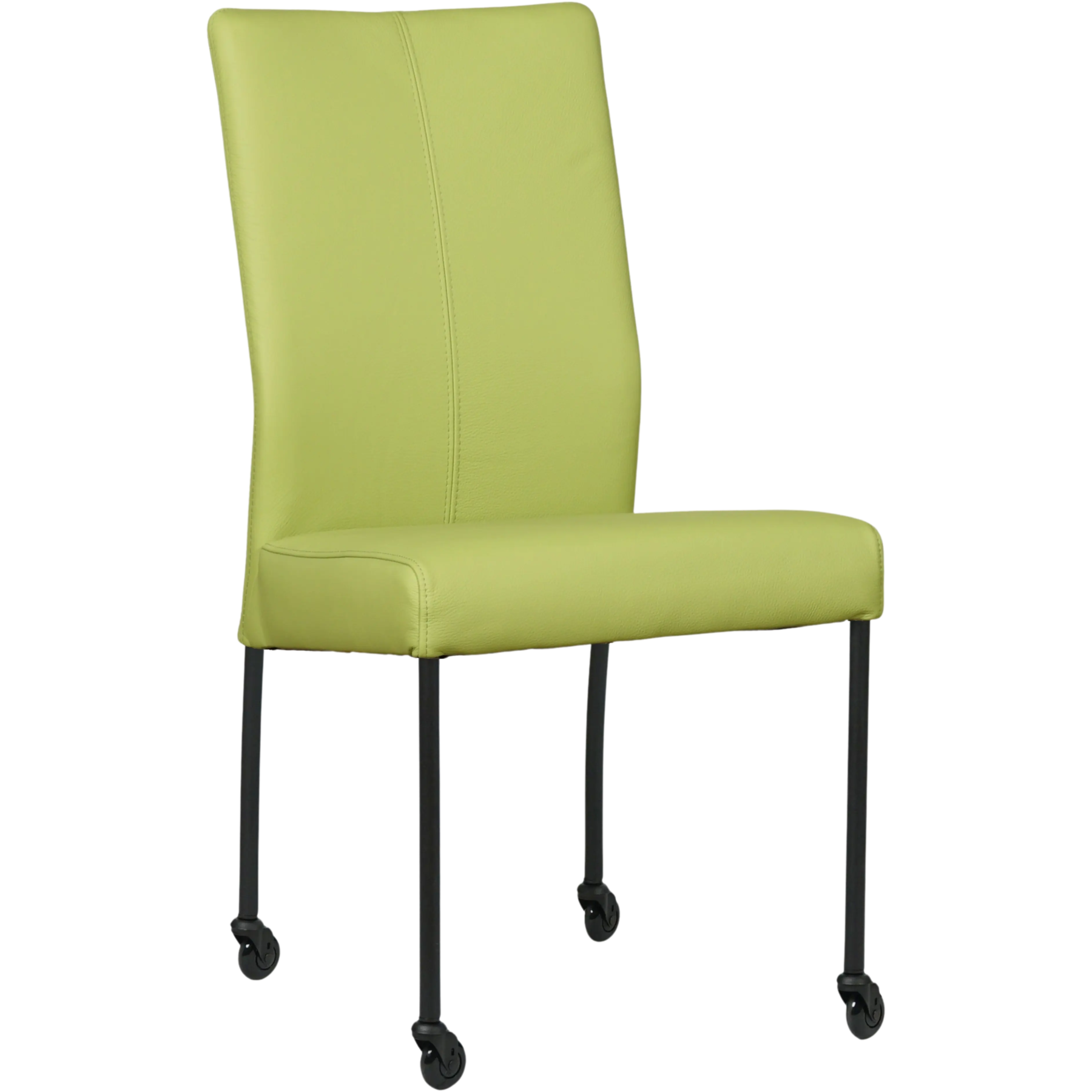 afbeelding van Leren eetkamerstoel Comfort met wieltjes - Toledo Lime (felgroen) - Poten staal rond zwart