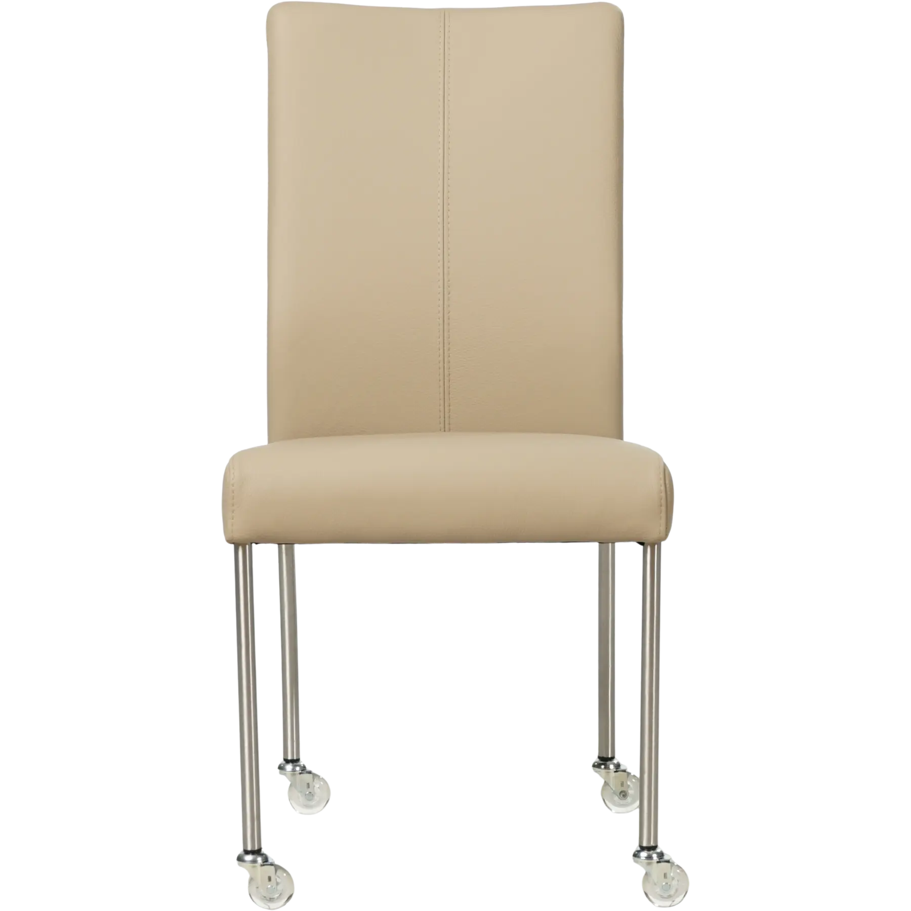 afbeelding van Leren eetkamerstoel Comfort met wieltjes - Toledo Mastic (taupe/bruin) - Poten staal rond RVS