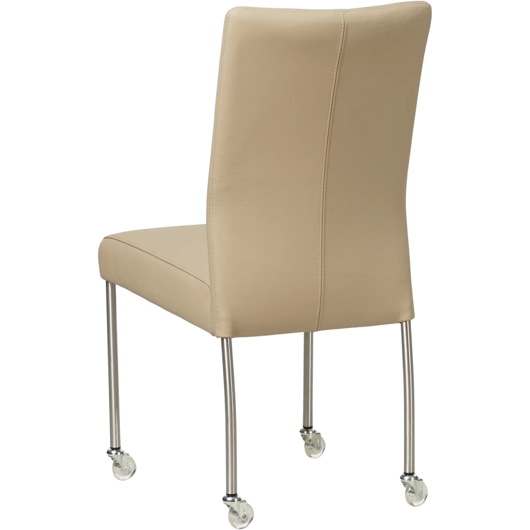 afbeelding van Leren eetkamerstoel Comfort met wieltjes - Toledo Mastic (taupe/bruin) - Poten staal rond RVS