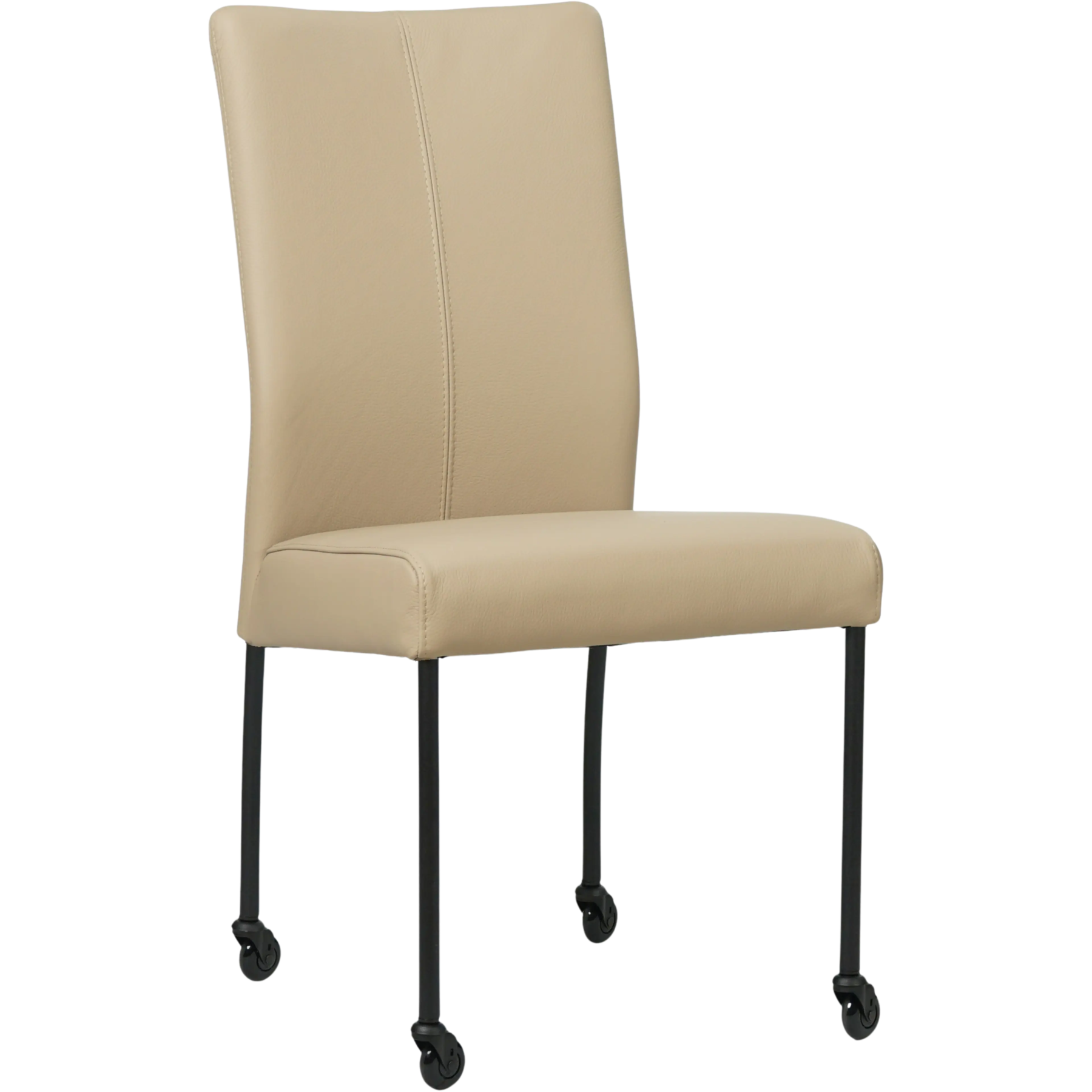 afbeelding van Leren eetkamerstoel Comfort met wieltjes - Toledo Mastic (taupe/bruin) - Poten staal rond zwart