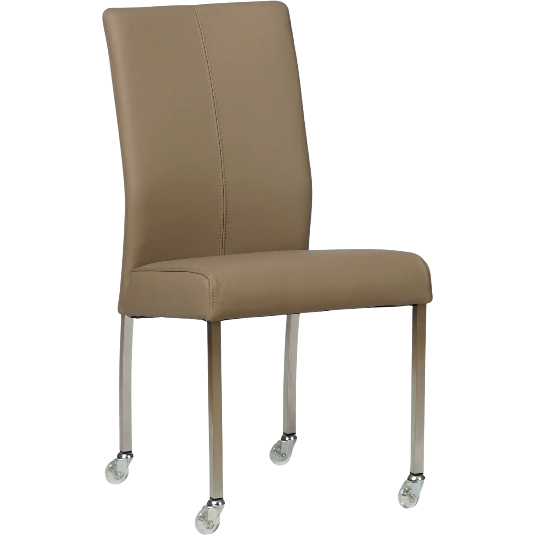 afbeelding van Leren eetkamerstoel Comfort met wieltjes - Toledo Mocca (taupe/bruin) - Poten staal vierkant RVS
