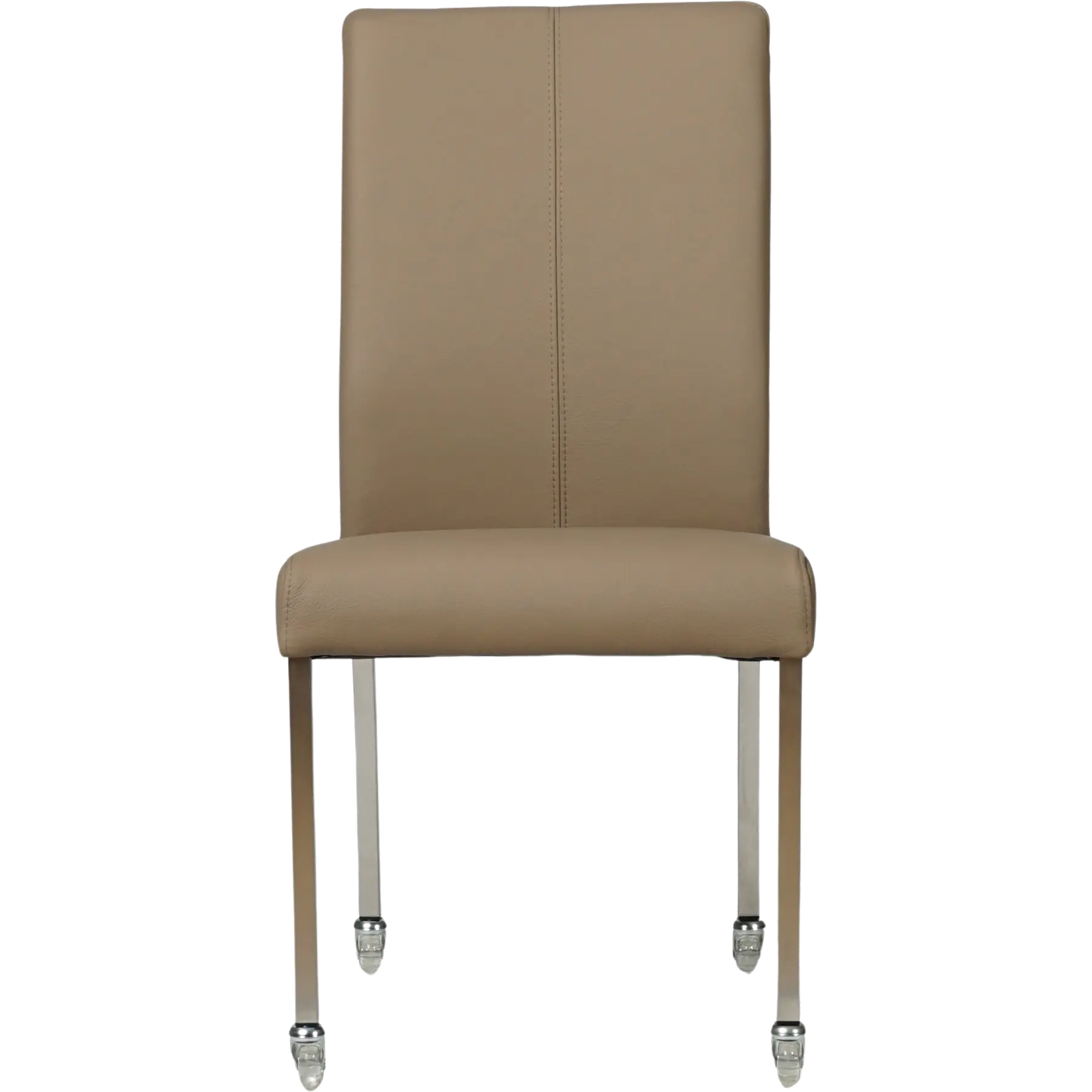 afbeelding van Leren eetkamerstoel Comfort met wieltjes - Toledo Mocca (taupe/bruin) - Poten staal vierkant RVS