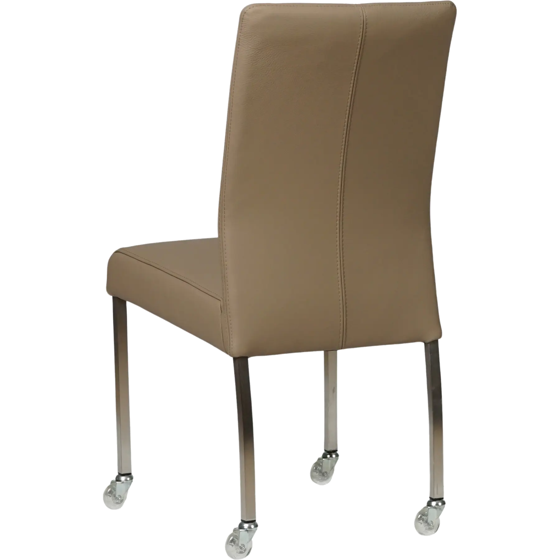 afbeelding van Leren eetkamerstoel Comfort met wieltjes - Toledo Mocca (taupe/bruin) - Poten staal vierkant RVS
