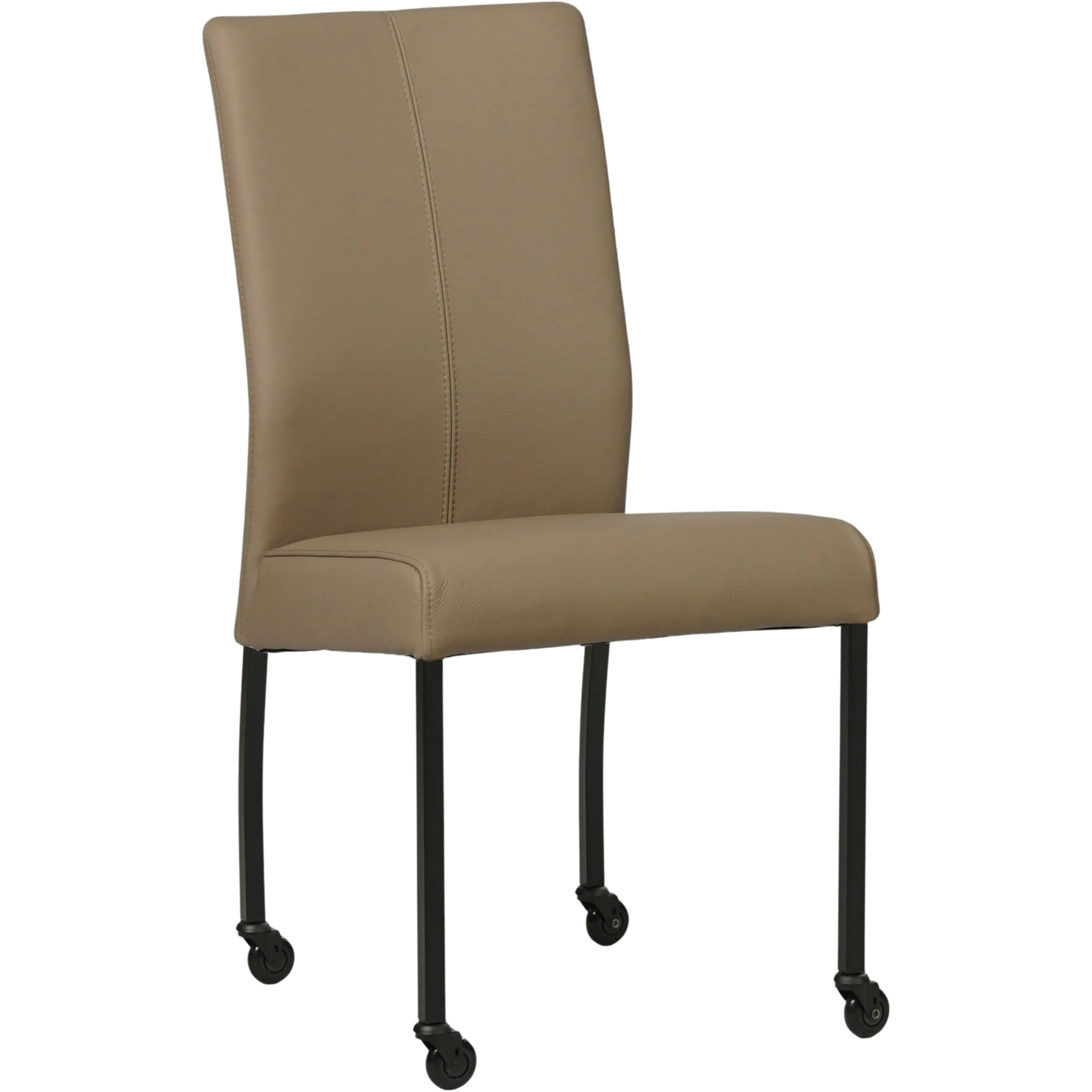 afbeelding van Leren eetkamerstoel Comfort met wieltjes - Toledo Mocca (taupe/bruin) - Poten staal vierkant zwart