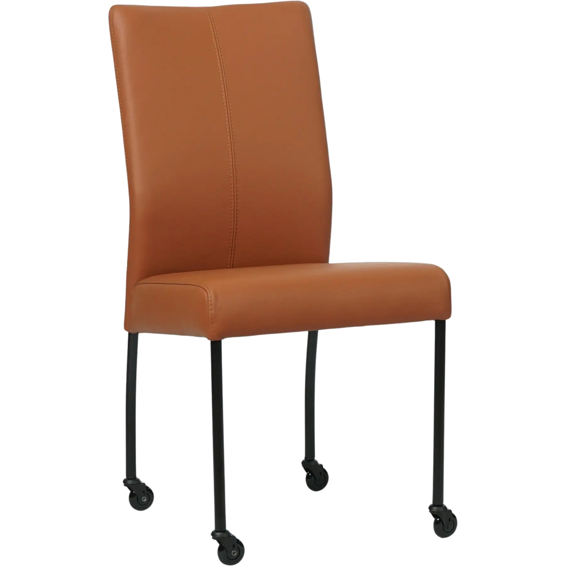 afbeelding van Leren eetkamerstoel Comfort met wieltjes - Toledo Natur (cognac) - Poten staal rond zwart