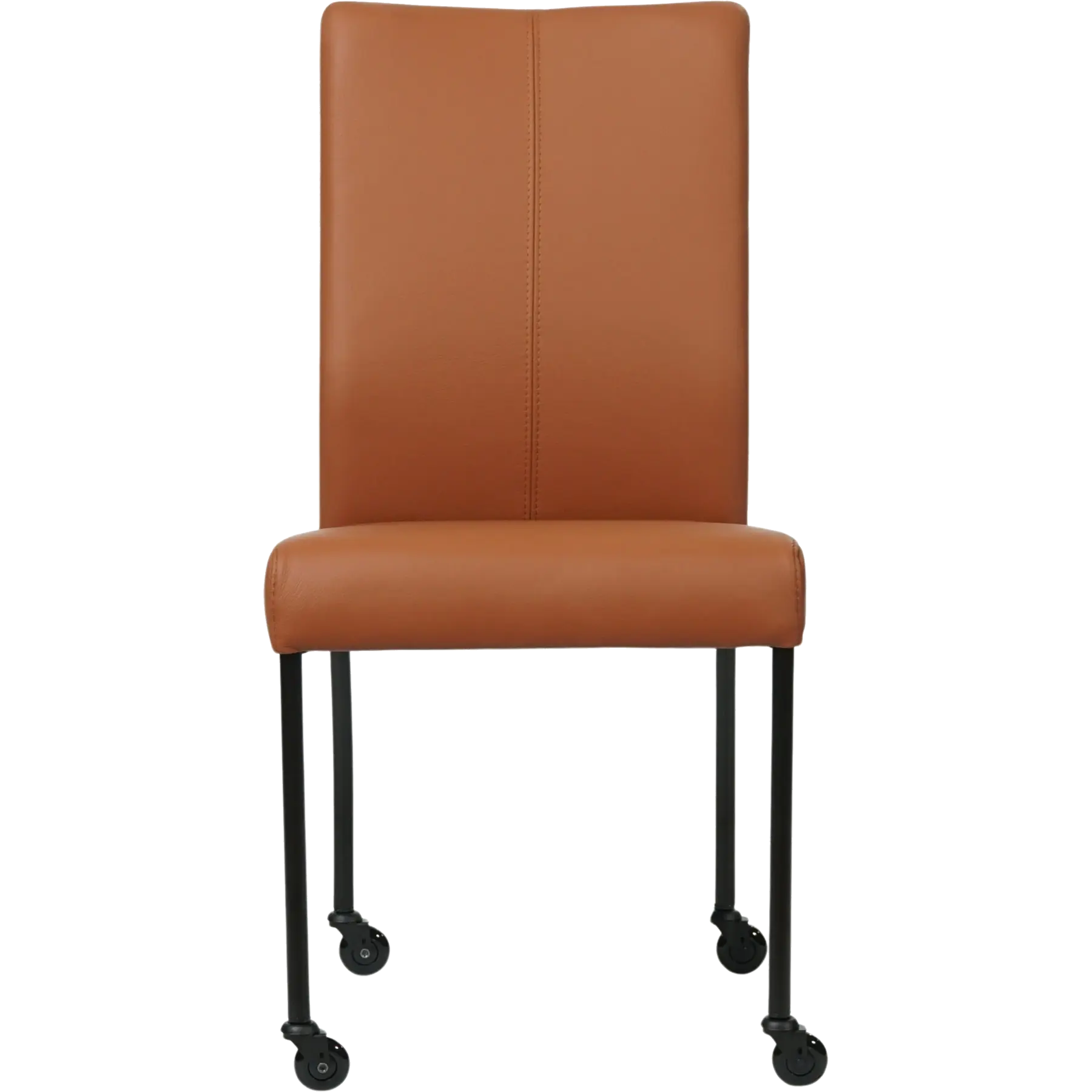 afbeelding van Leren eetkamerstoel Comfort met wieltjes - Toledo Natur (cognac) - Poten staal rond zwart