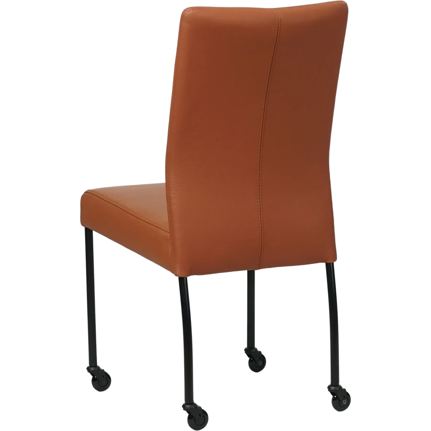 afbeelding van Leren eetkamerstoel Comfort met wieltjes - Toledo Natur (cognac) - Poten staal rond zwart