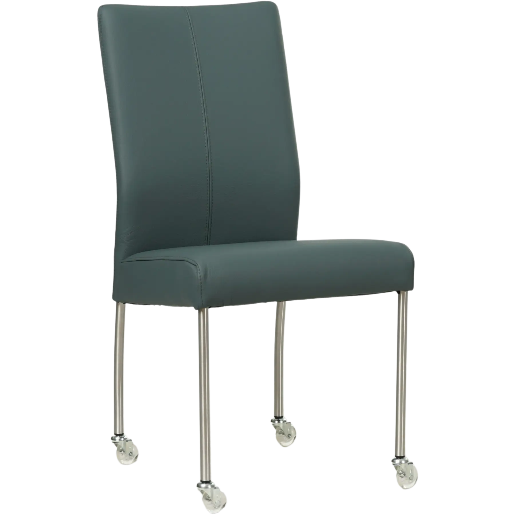 afbeelding van Leren eetkamerstoel Comfort met wieltjes - Toledo Whale (blauw/grijs) - Poten staal rond RVS