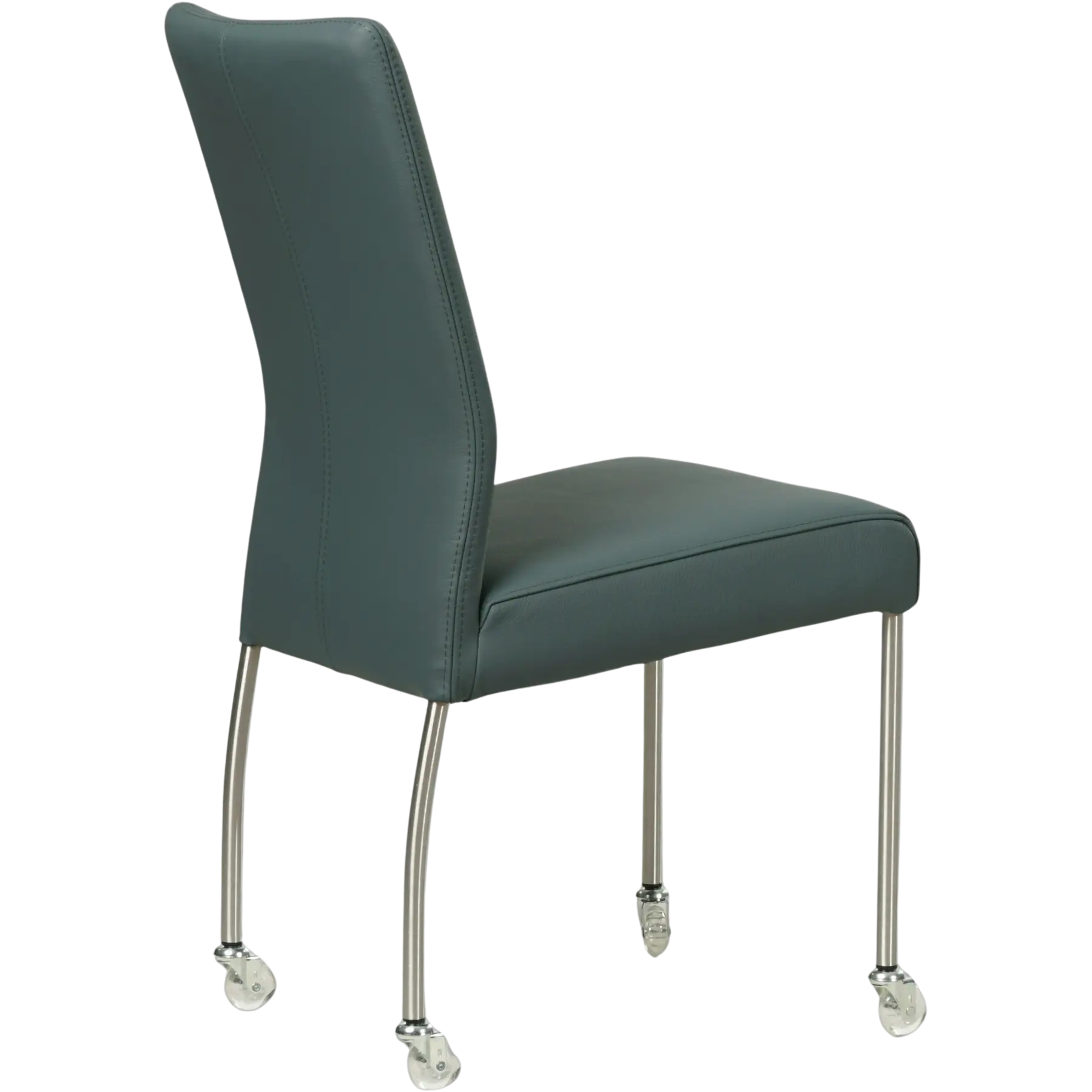 afbeelding van Leren eetkamerstoel Comfort met wieltjes - Toledo Whale (blauw/grijs) - Poten staal rond RVS