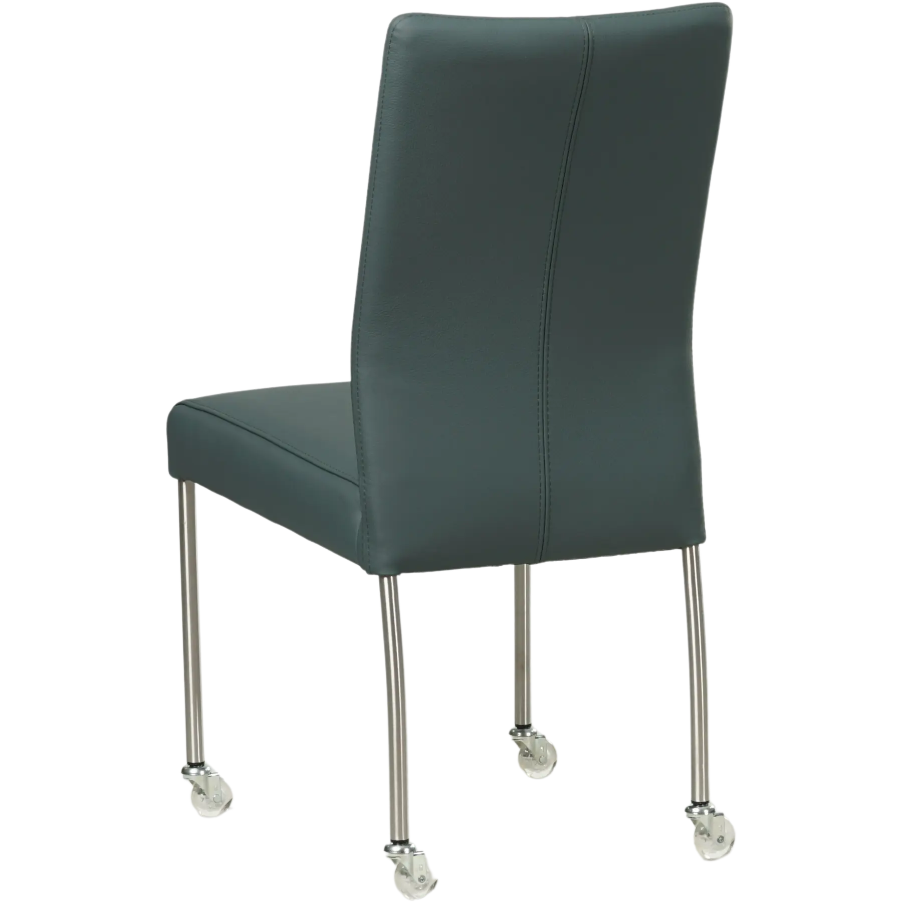 afbeelding van Leren eetkamerstoel Comfort met wieltjes - Toledo Whale (blauw/grijs) - Poten staal rond RVS