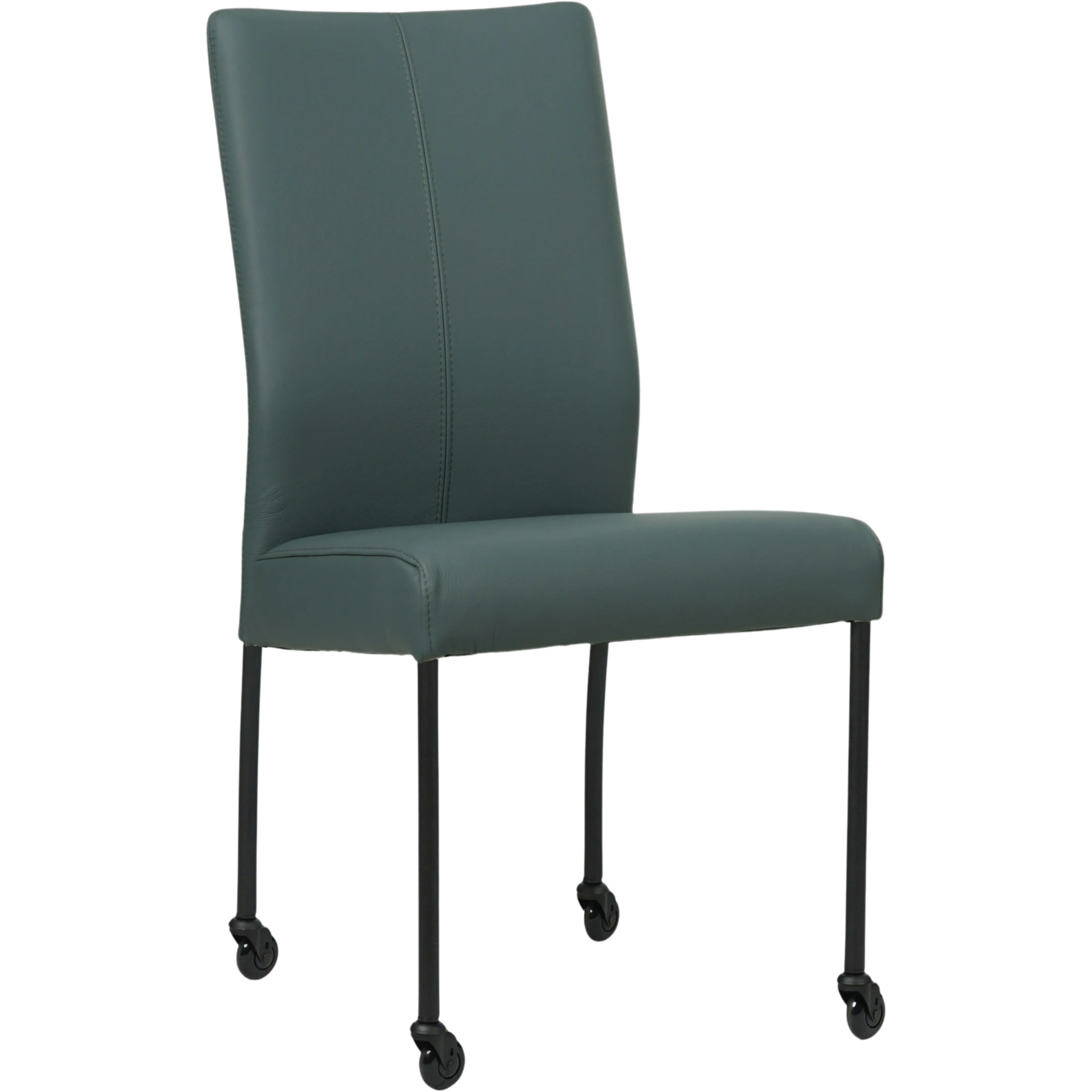 afbeelding van Leren eetkamerstoel Comfort met wieltjes - Toledo Whale (blauw/grijs) - Poten staal rond zwart