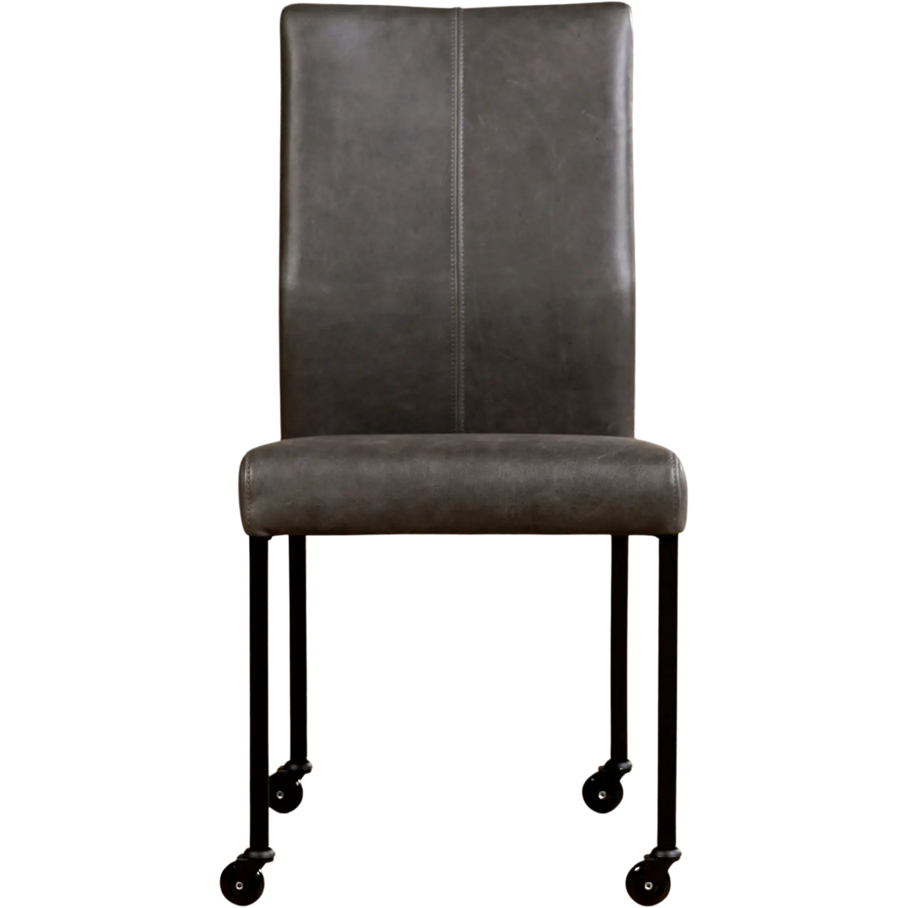 afbeelding van Leren eetkamerstoel Comfort met wieltjes - Vintage Grey (grijs) - Poten staal vierkant zwart