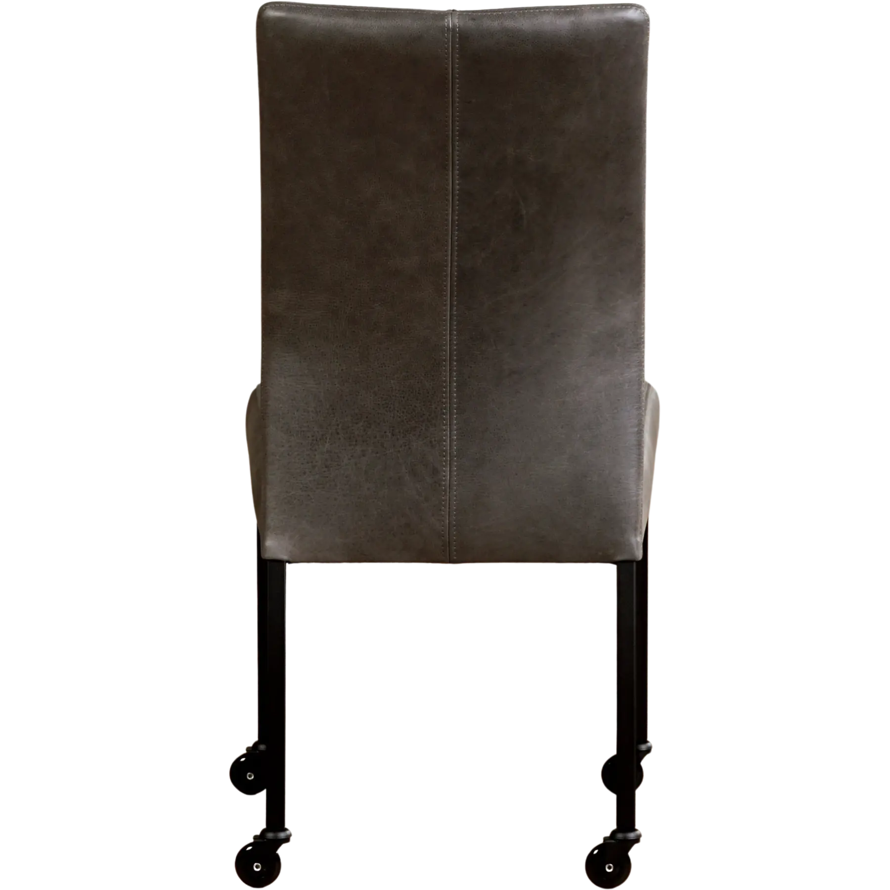 afbeelding van Leren eetkamerstoel Comfort met wieltjes - Vintage Grey (grijs) - Poten staal vierkant zwart