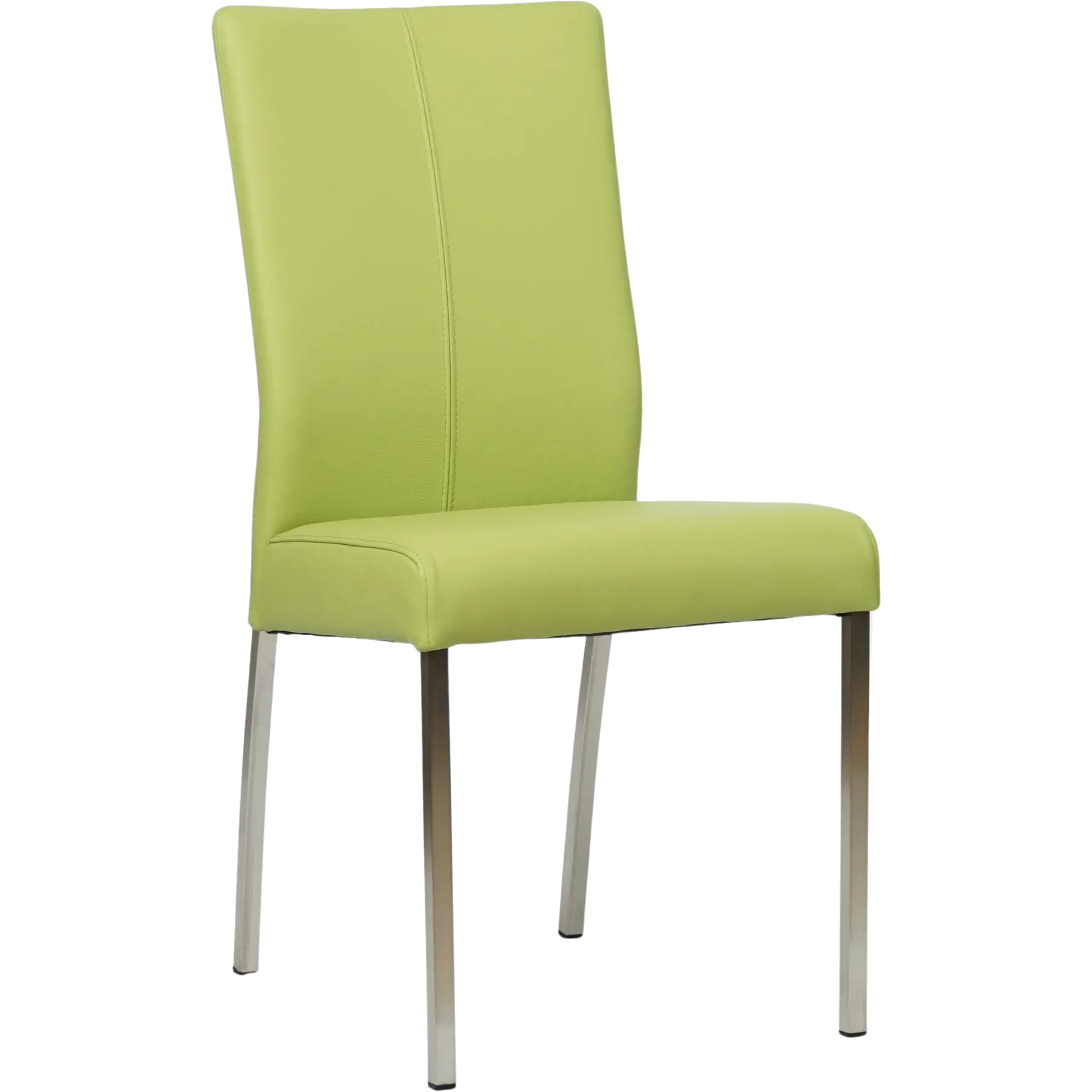 afbeelding van Leren eetkamerstoel Comfort met armleuning - Toledo Lime (felgroen) - Poten staal rond RVS