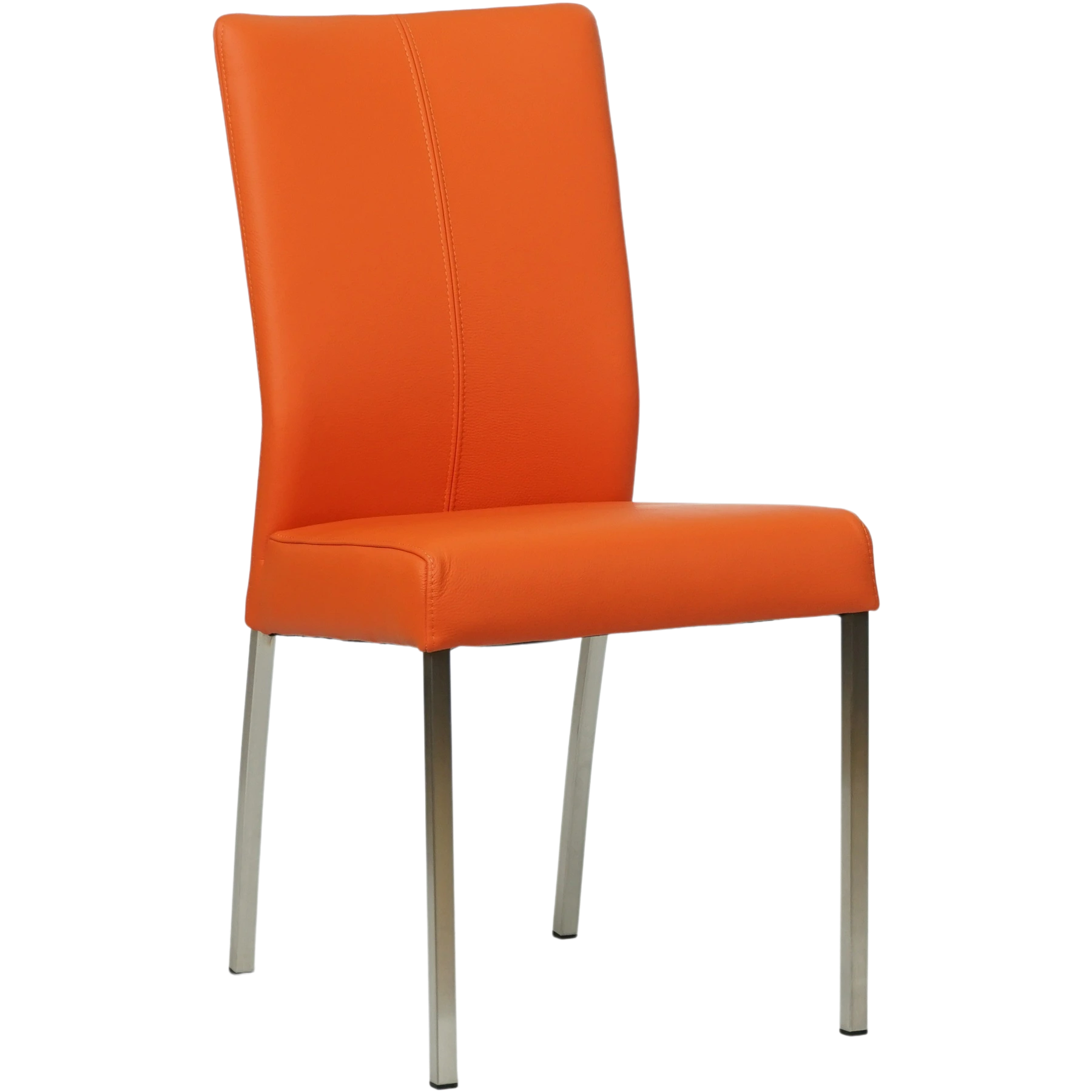 afbeelding van Leren eetkamerstoel Comfort - Toledo Orange (oranje) - Poten staal vierkant RVS