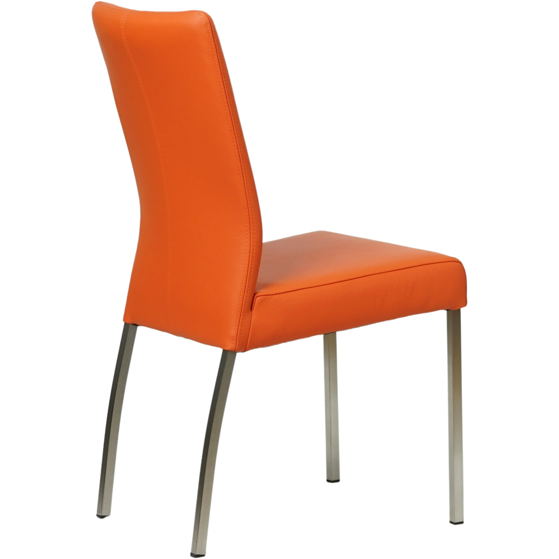 afbeelding van Leren eetkamerstoel Comfort - Toledo Orange (oranje) - Poten staal vierkant RVS